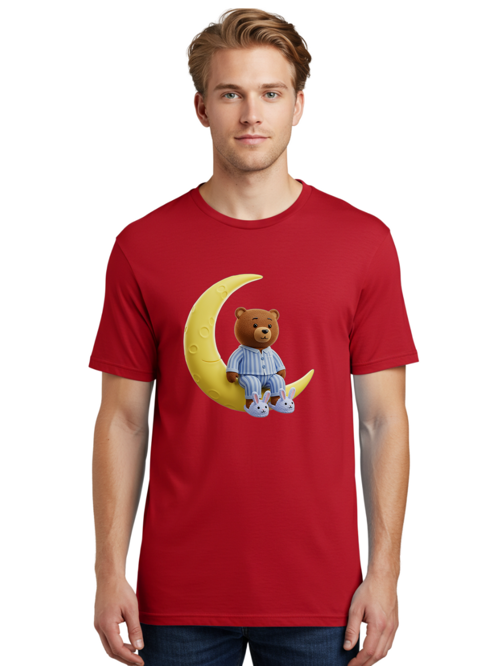 Teddy-On-Crescent-Moon Men'S Graphic Tee, 100% Cotton, Comfortable Casual Summer Wear, Machine Washable, Vintage Camera, Old Camera, Antique Camera, Black Camera, Classic Photography, Photography Equipment, Nostalgic Device, Film Camera, Ban729