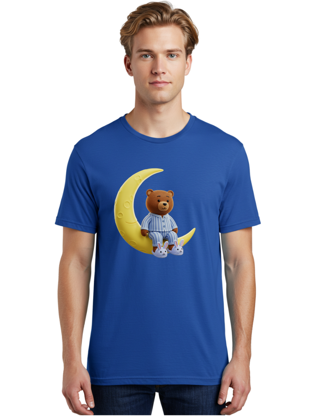 Teddy-On-Crescent-Moon Men'S Graphic Tee, 100% Cotton, Comfortable Casual Summer Wear, Machine Washable, Vintage Camera, Old Camera, Antique Camera, Black Camera, Classic Photography, Photography Equipment, Nostalgic Device, Film Camera, Ban729