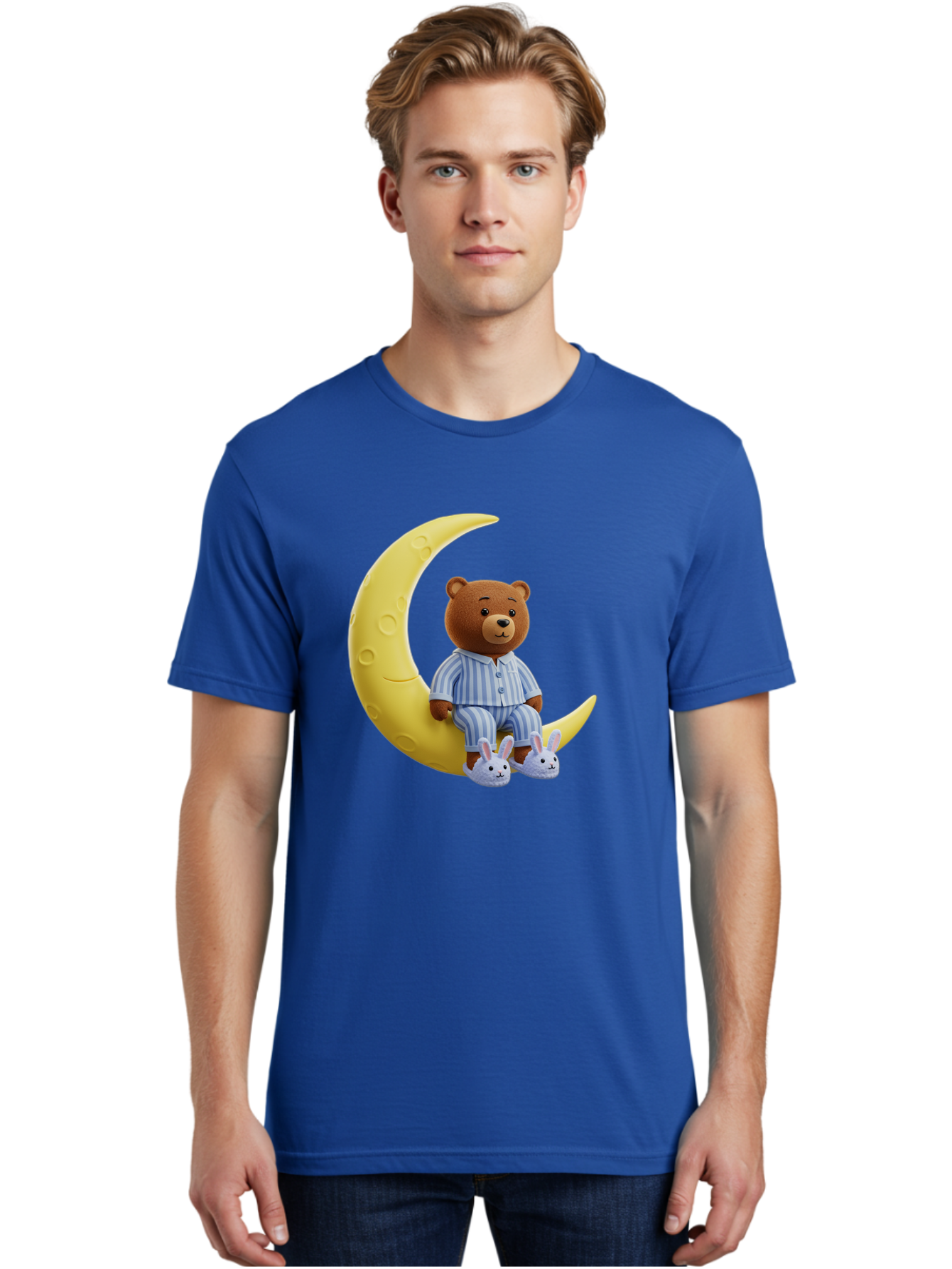 Teddy-On-Crescent-Moon Men'S Graphic Tee, 100% Cotton, Comfortable Casual Summer Wear, Machine Washable, Vintage Camera, Old Camera, Antique Camera, Black Camera, Classic Photography, Photography Equipment, Nostalgic Device, Film Camera, Ban729