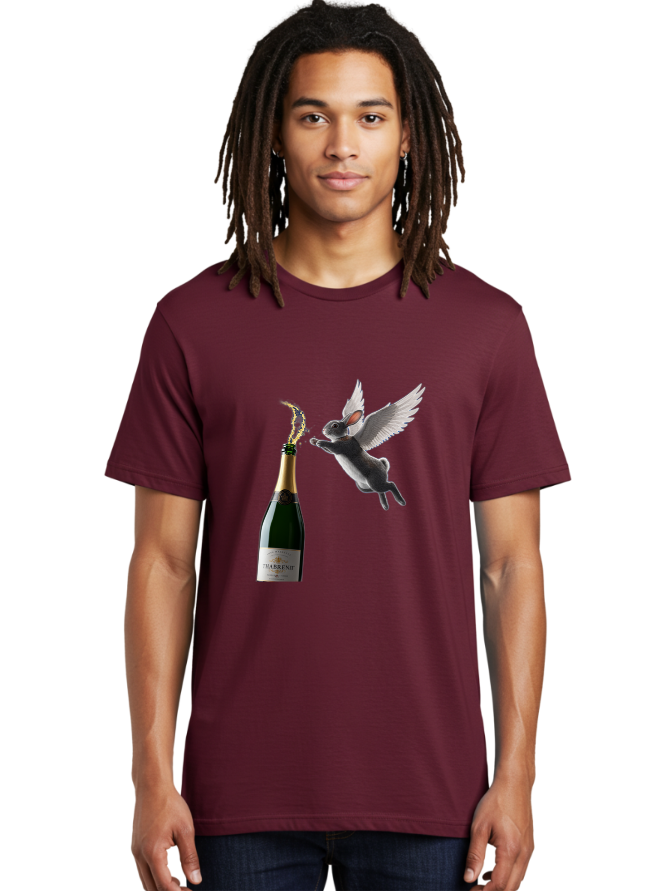 Thabrent-Champagne-Bottle-And-Flying-Bunny Men'S Graphic Tee, 100% Cotton, Comfortable Casual Summer Wear, Machine Washable, Vintage Camera, Old Camera, Antique Camera, Black Camera, Classic Photography, Photography Equipment, Ban737