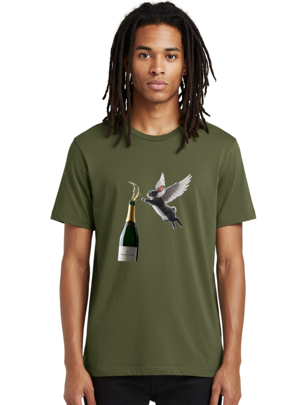 Thabrent-Champagne-Bottle-And-Flying-Bunny Men'S Graphic Tee, 100% Cotton, Comfortable Casual Summer Wear, Machine Washable, Vintage Camera, Old Camera, Antique Camera, Black Camera, Classic Photography, Photography Equipment, Ban737