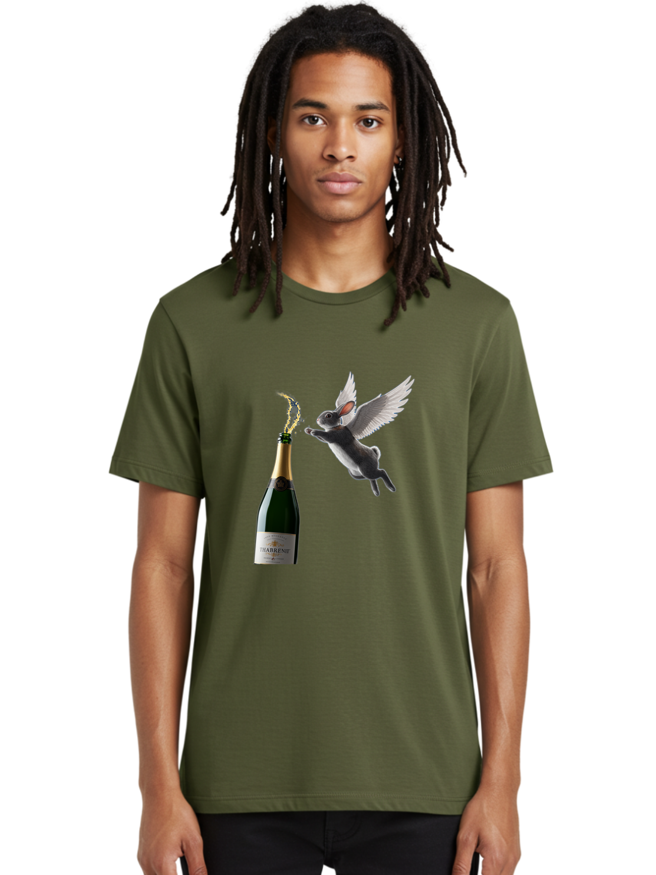 Thabrent-Champagne-Bottle-And-Flying-Bunny Men'S Graphic Tee, 100% Cotton, Comfortable Casual Summer Wear, Machine Washable, Vintage Camera, Old Camera, Antique Camera, Black Camera, Classic Photography, Photography Equipment, Ban737