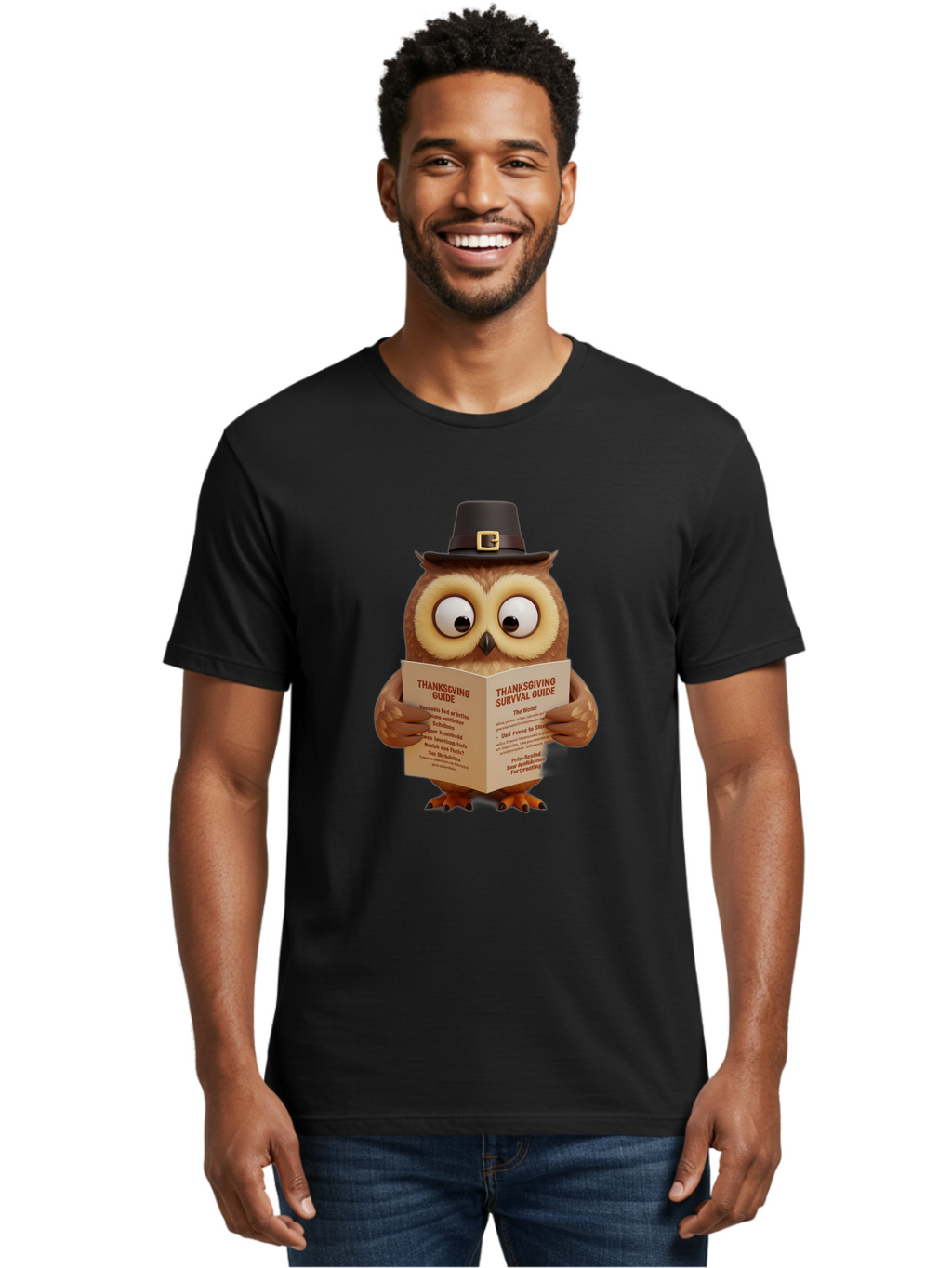 Thanksgiving-Survival-Guide-Owl-1 Men'S Graphic Tee, 100% Cotton, Comfortable Casual Summer Wear, Machine Washable, Vintage Camera, Old Camera, Antique Camera, Black Camera, Classic Photography, Photography Equipment, Nostalgic Device, Ban750