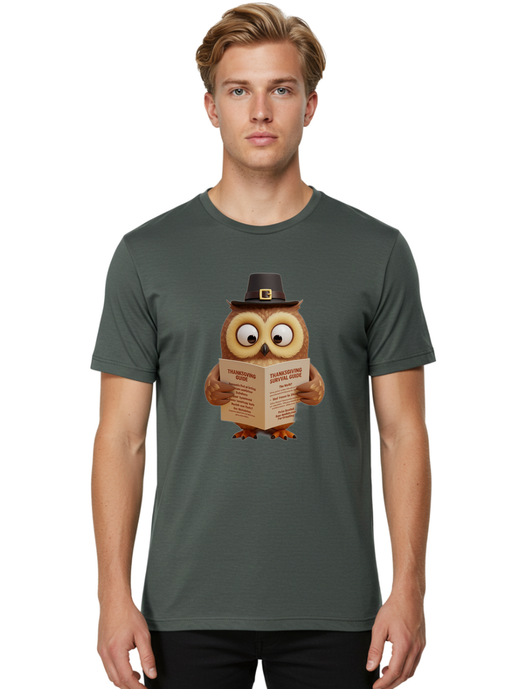 Thanksgiving-Survival-Guide-Owl-1 Men'S Graphic Tee, 100% Cotton, Comfortable Casual Summer Wear, Machine Washable, Vintage Camera, Old Camera, Antique Camera, Black Camera, Classic Photography, Photography Equipment, Nostalgic Device, Ban750
