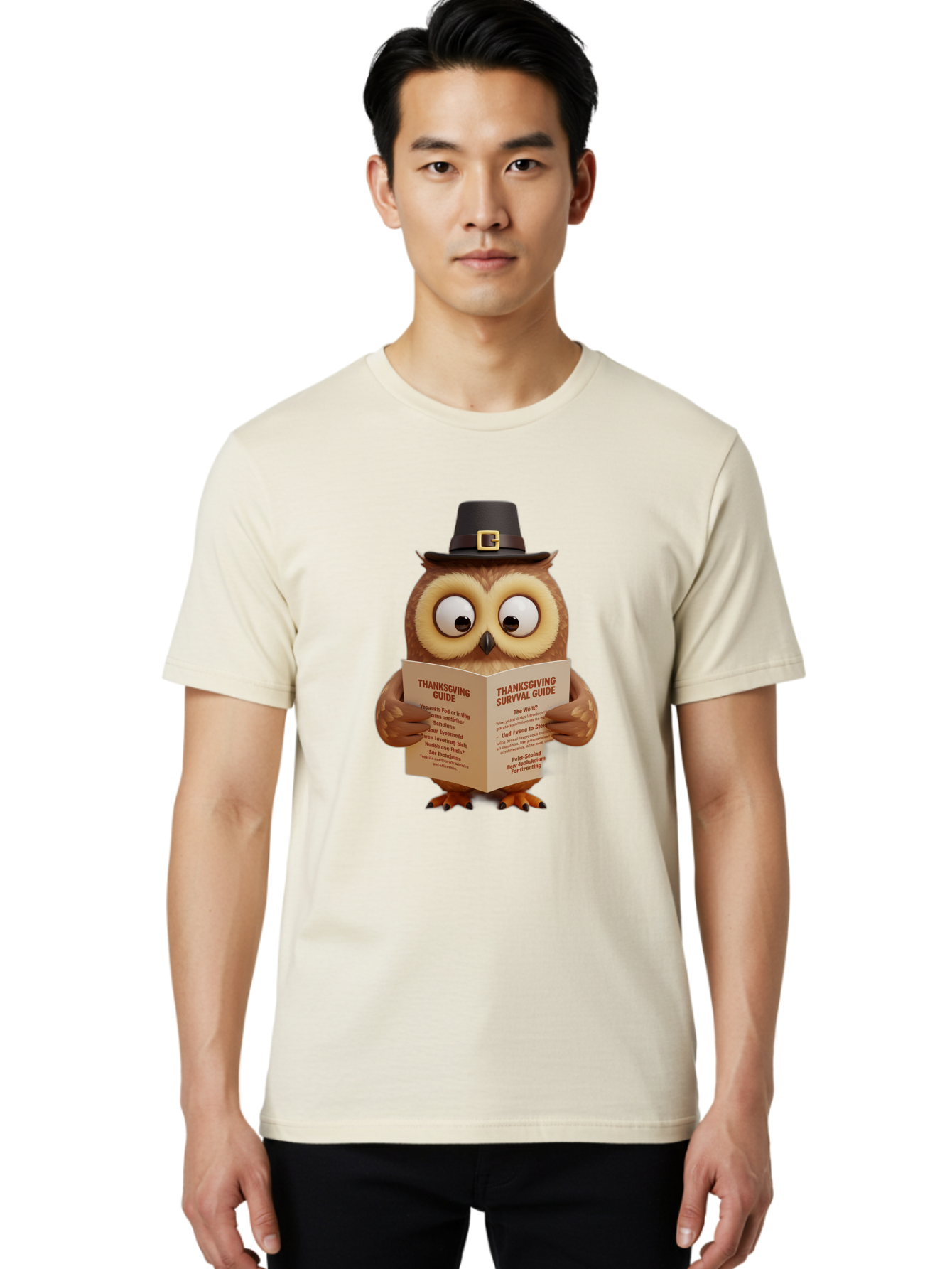Thanksgiving-Survival-Guide-Owl-1 Men'S Graphic Tee, 100% Cotton, Comfortable Casual Summer Wear, Machine Washable, Vintage Camera, Old Camera, Antique Camera, Black Camera, Classic Photography, Photography Equipment, Nostalgic Device, Ban750