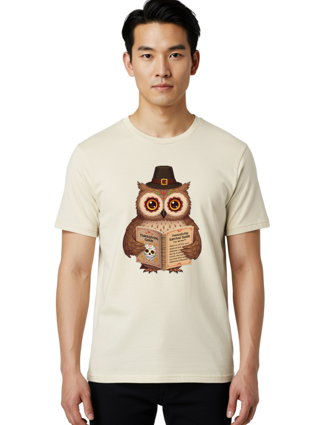 Thanksgiving-Survival-Guide-Owl-3 Men'S Graphic Tee, 100% Cotton, Comfortable Casual Summer Wear, Machine Washable, Vintage Camera, Old Camera, Antique Camera, Black Camera, Classic Photography, Photography Equipment, Nostalgic Device, Ban752