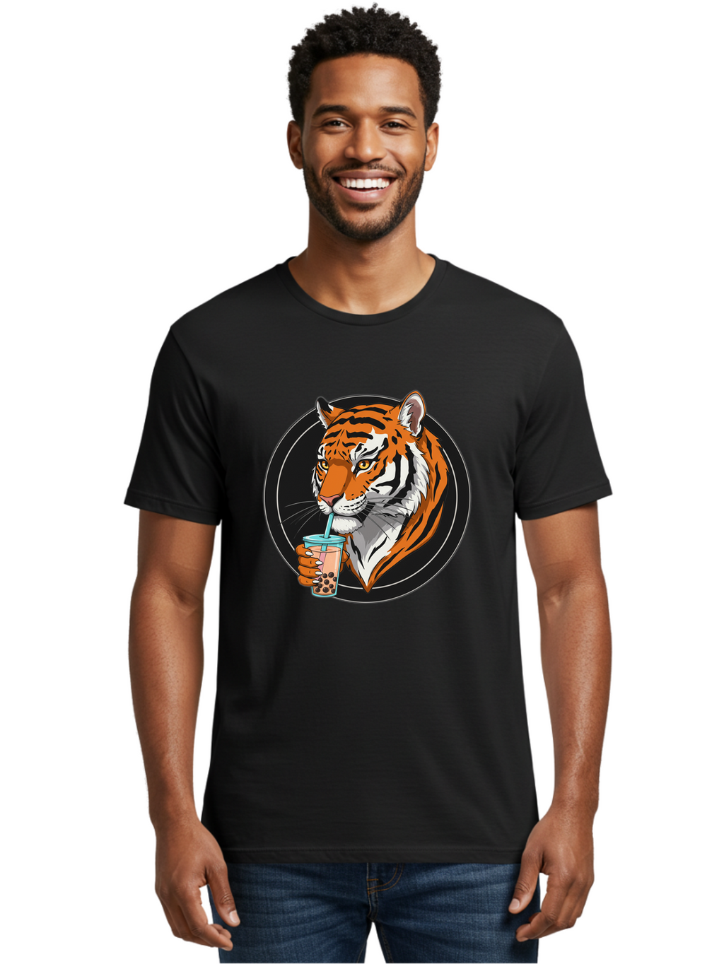 Tiger-Bubble-Tea-1 Men'S Graphic Tee, 100% Cotton, Comfortable Casual Summer Wear, Machine Washable, Vintage Camera, Old Camera, Antique Camera, Black Camera, Classic Photography, Photography Equipment, Nostalgic Device, Film Camera, Ban760