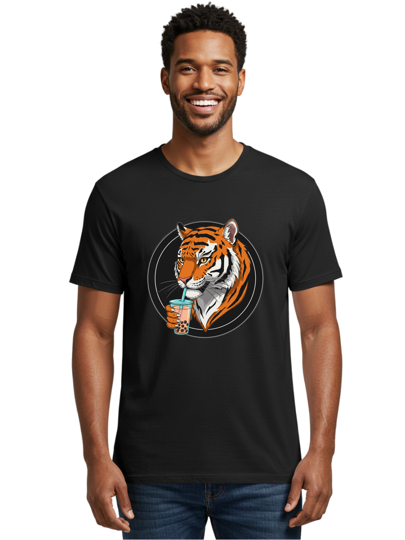 Tiger-Bubble-Tea-1 Men'S Graphic Tee, 100% Cotton, Comfortable Casual Summer Wear, Machine Washable, Vintage Camera, Old Camera, Antique Camera, Black Camera, Classic Photography, Photography Equipment, Nostalgic Device, Film Camera, Ban760