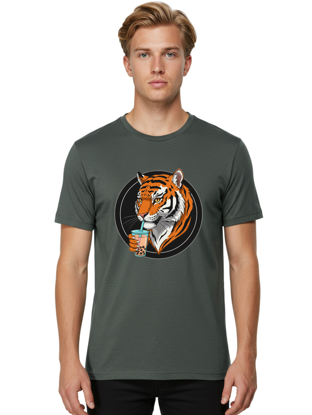 Tiger-Bubble-Tea-1 Men'S Graphic Tee, 100% Cotton, Comfortable Casual Summer Wear, Machine Washable, Vintage Camera, Old Camera, Antique Camera, Black Camera, Classic Photography, Photography Equipment, Nostalgic Device, Film Camera, Ban760