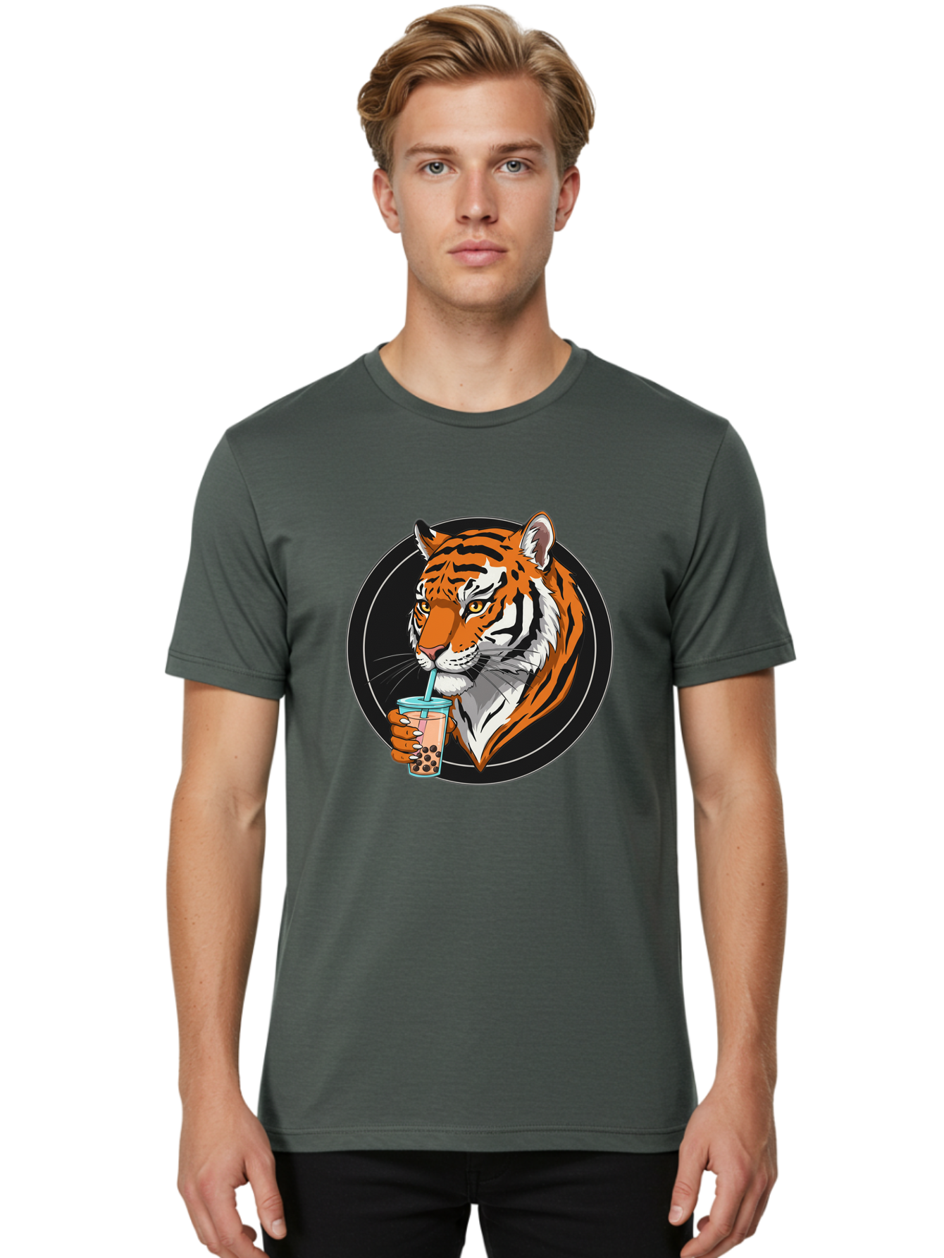 Tiger-Bubble-Tea-1 Men'S Graphic Tee, 100% Cotton, Comfortable Casual Summer Wear, Machine Washable, Vintage Camera, Old Camera, Antique Camera, Black Camera, Classic Photography, Photography Equipment, Nostalgic Device, Film Camera, Ban760