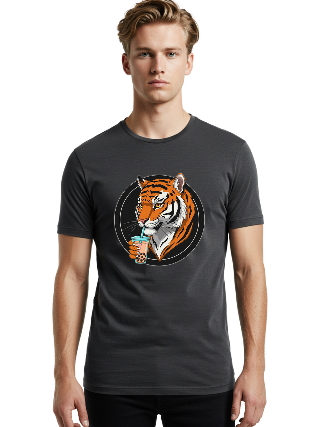 Tiger-Bubble-Tea-1 Men'S Graphic Tee, 100% Cotton, Comfortable Casual Summer Wear, Machine Washable, Vintage Camera, Old Camera, Antique Camera, Black Camera, Classic Photography, Photography Equipment, Nostalgic Device, Film Camera, Ban760