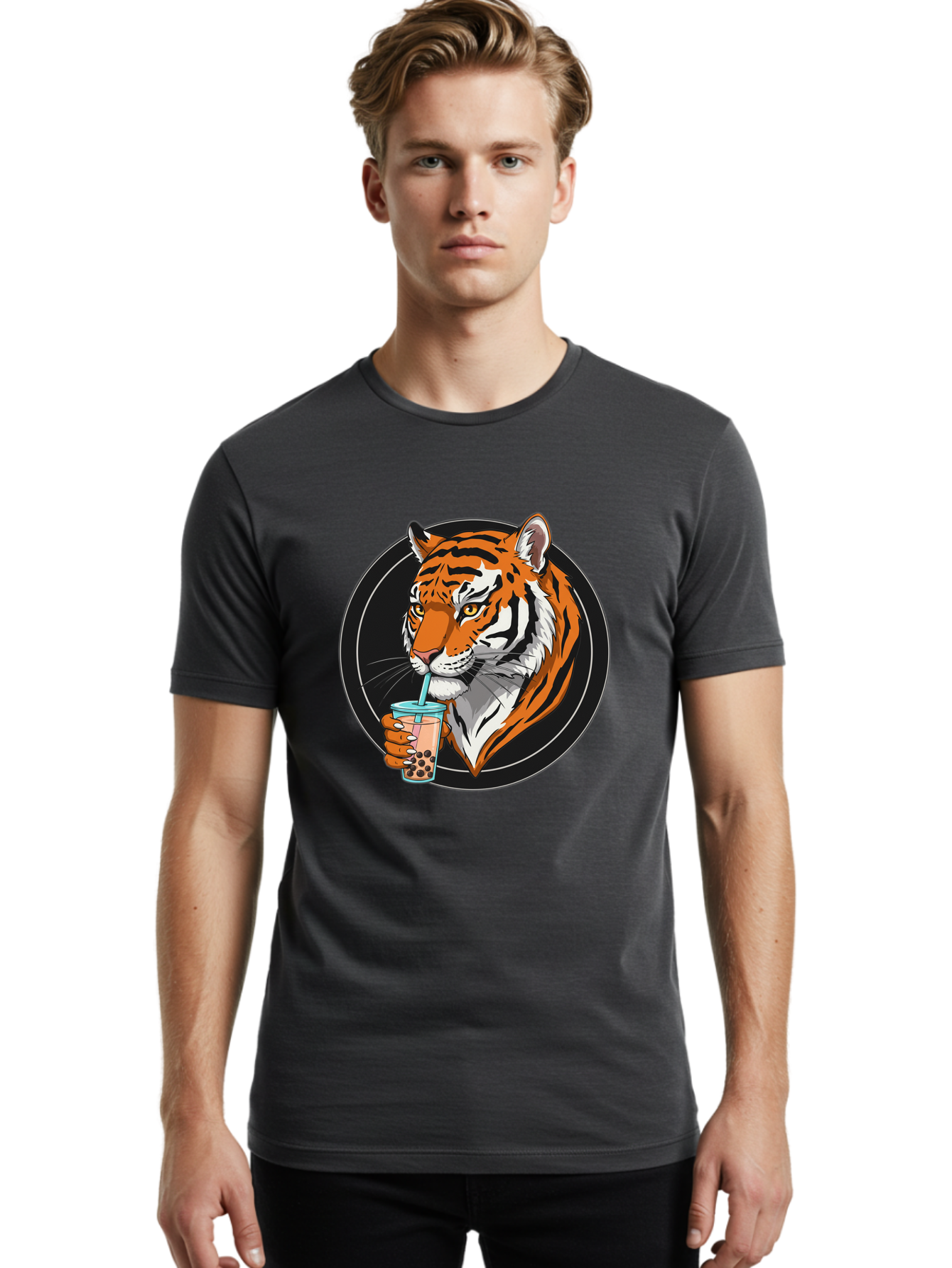 Tiger-Bubble-Tea-1 Men'S Graphic Tee, 100% Cotton, Comfortable Casual Summer Wear, Machine Washable, Vintage Camera, Old Camera, Antique Camera, Black Camera, Classic Photography, Photography Equipment, Nostalgic Device, Film Camera, Ban760