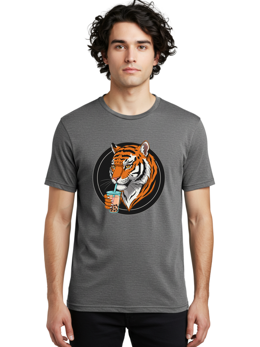 Tiger-Bubble-Tea-1 Men'S Graphic Tee, 100% Cotton, Comfortable Casual Summer Wear, Machine Washable, Vintage Camera, Old Camera, Antique Camera, Black Camera, Classic Photography, Photography Equipment, Nostalgic Device, Film Camera, Ban760