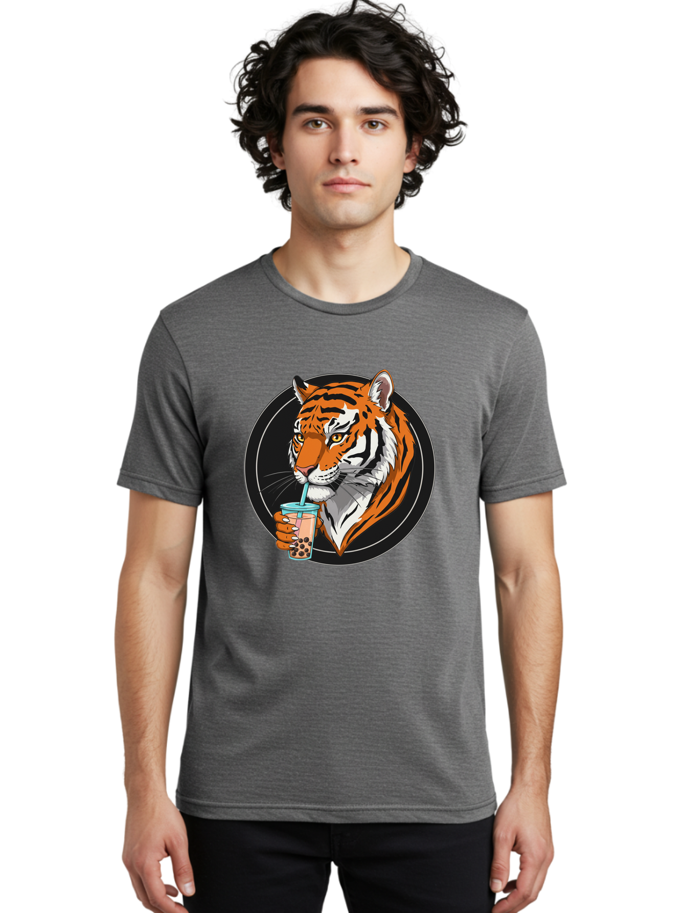 Tiger-Bubble-Tea-1 Men'S Graphic Tee, 100% Cotton, Comfortable Casual Summer Wear, Machine Washable, Vintage Camera, Old Camera, Antique Camera, Black Camera, Classic Photography, Photography Equipment, Nostalgic Device, Film Camera, Ban760