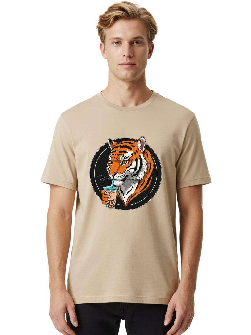 Tiger-Bubble-Tea-1 Men'S Graphic Tee, 100% Cotton, Comfortable Casual Summer Wear, Machine Washable, Vintage Camera, Old Camera, Antique Camera, Black Camera, Classic Photography, Photography Equipment, Nostalgic Device, Film Camera, Ban760