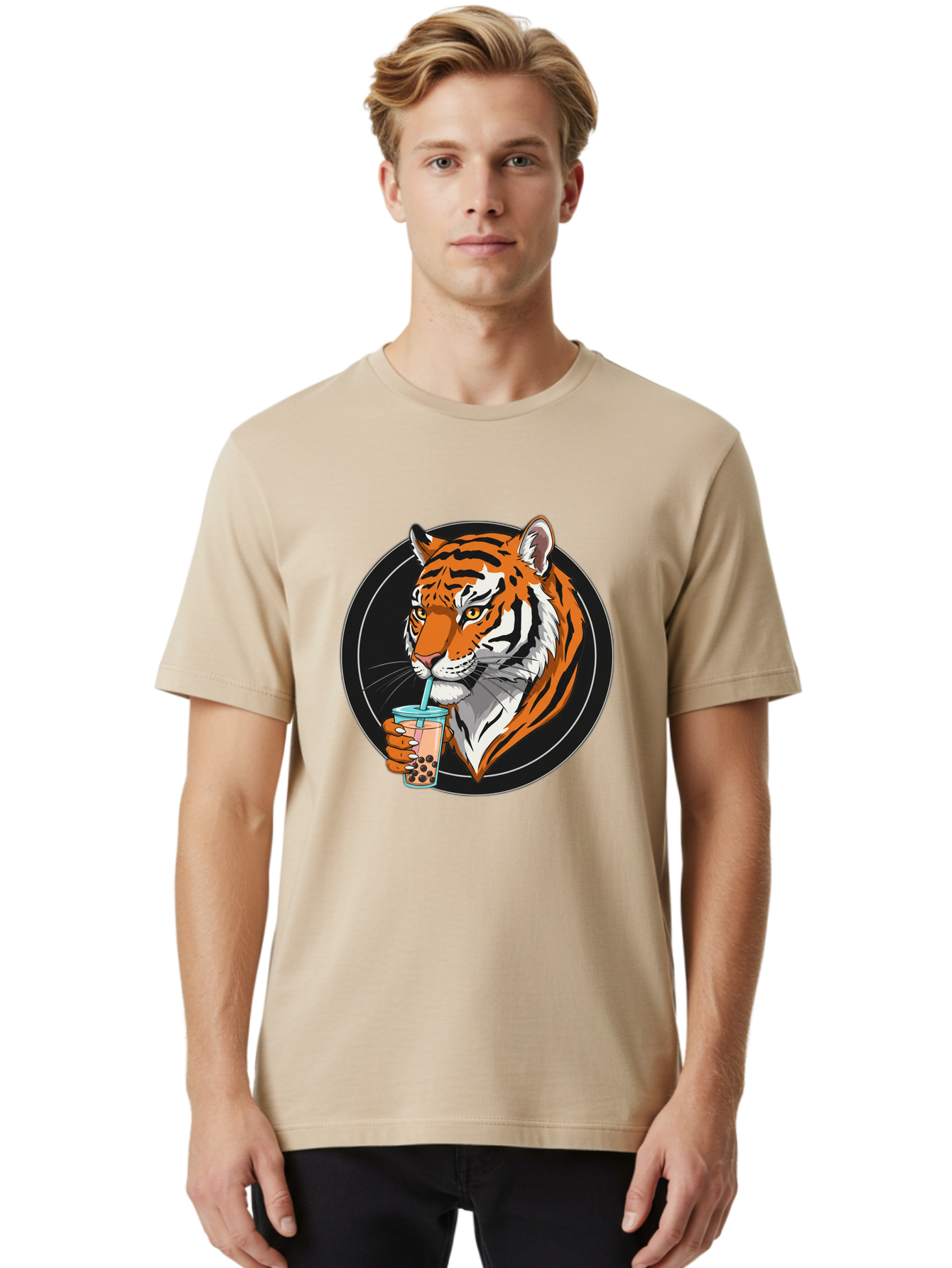 Tiger-Bubble-Tea-1 Men'S Graphic Tee, 100% Cotton, Comfortable Casual Summer Wear, Machine Washable, Vintage Camera, Old Camera, Antique Camera, Black Camera, Classic Photography, Photography Equipment, Nostalgic Device, Film Camera, Ban760