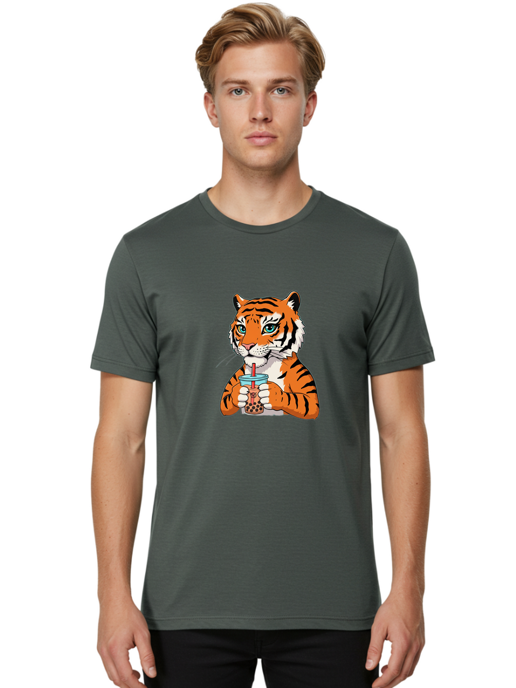 Tiger-Bubble-Tea-2 Men'S Graphic Tee, 100% Cotton, Comfortable Casual Summer Wear, Machine Washable, Vintage Camera, Old Camera, Antique Camera, Black Camera, Classic Photography, Photography Equipment, Nostalgic Device, Film Camera, Ban761