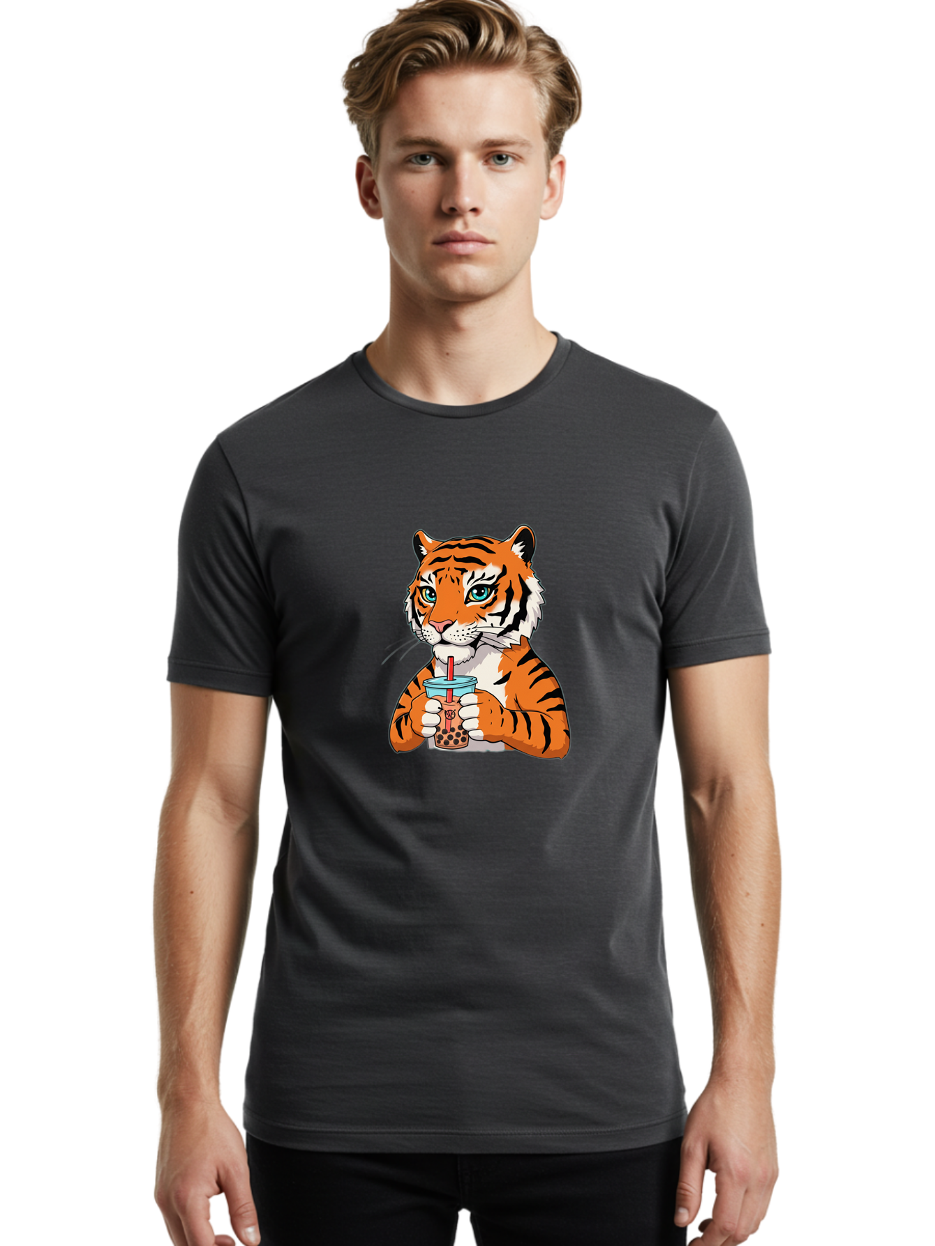 Tiger-Bubble-Tea-2 Men'S Graphic Tee, 100% Cotton, Comfortable Casual Summer Wear, Machine Washable, Vintage Camera, Old Camera, Antique Camera, Black Camera, Classic Photography, Photography Equipment, Nostalgic Device, Film Camera, Ban761