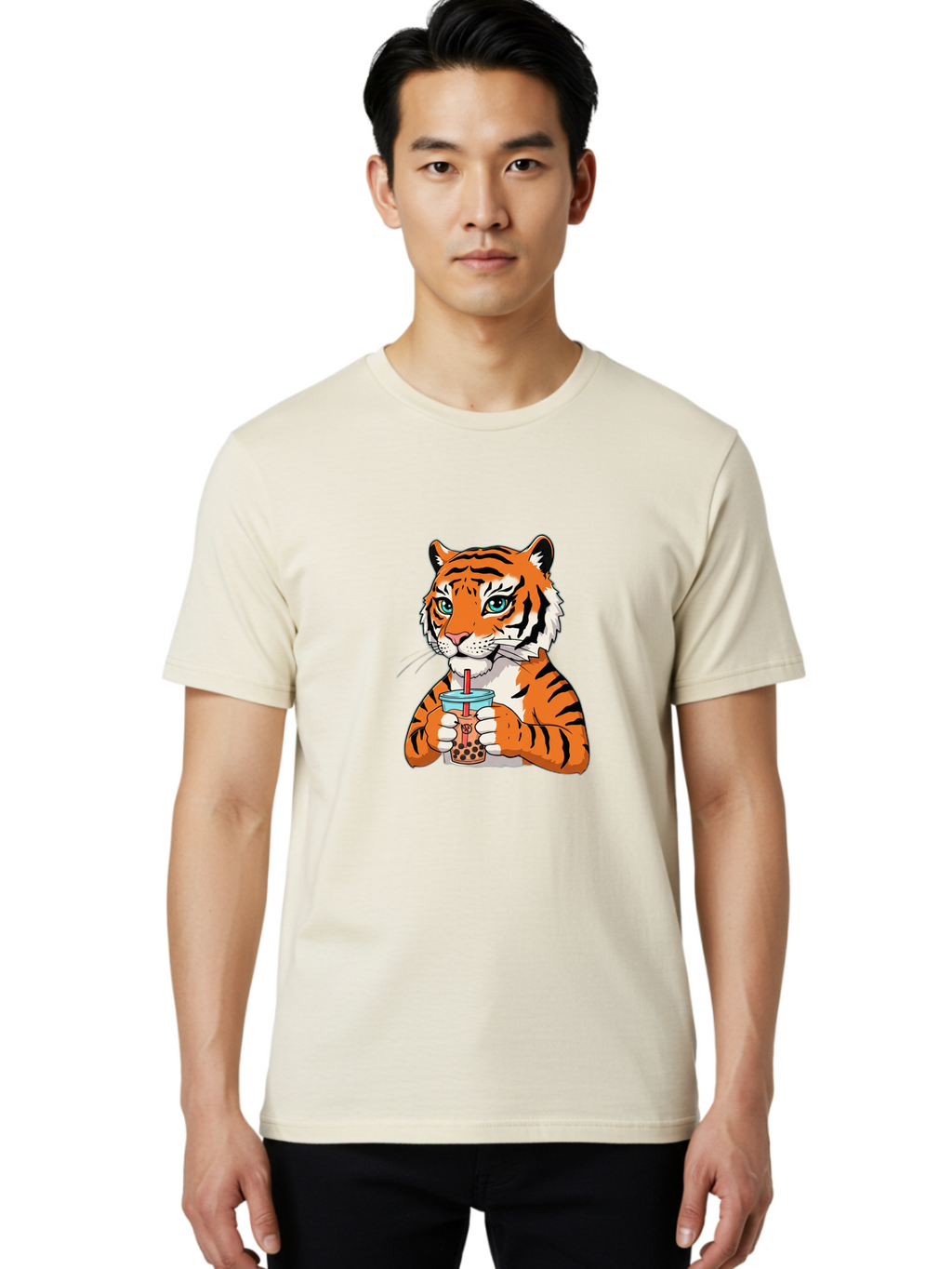 Tiger-Bubble-Tea-2 Men'S Graphic Tee, 100% Cotton, Comfortable Casual Summer Wear, Machine Washable, Vintage Camera, Old Camera, Antique Camera, Black Camera, Classic Photography, Photography Equipment, Nostalgic Device, Film Camera, Ban761