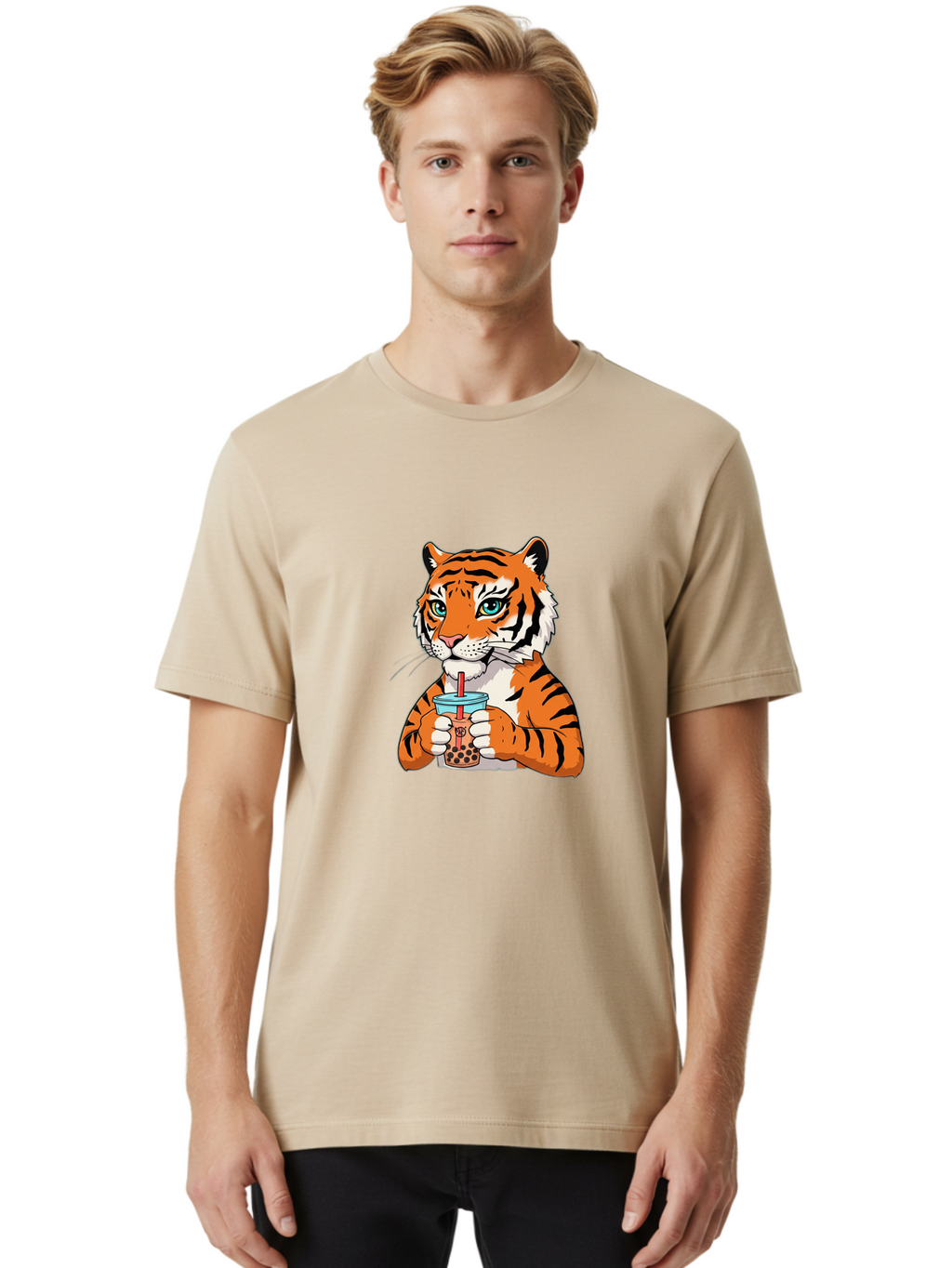 Tiger-Bubble-Tea-2 Men'S Graphic Tee, 100% Cotton, Comfortable Casual Summer Wear, Machine Washable, Vintage Camera, Old Camera, Antique Camera, Black Camera, Classic Photography, Photography Equipment, Nostalgic Device, Film Camera, Ban761