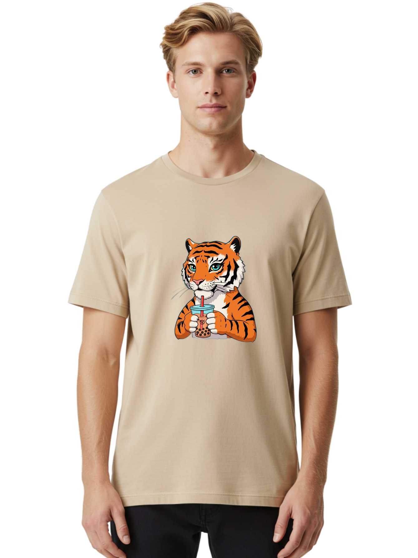 Tiger-Bubble-Tea-2 Men'S Graphic Tee, 100% Cotton, Comfortable Casual Summer Wear, Machine Washable, Vintage Camera, Old Camera, Antique Camera, Black Camera, Classic Photography, Photography Equipment, Nostalgic Device, Film Camera, Ban761