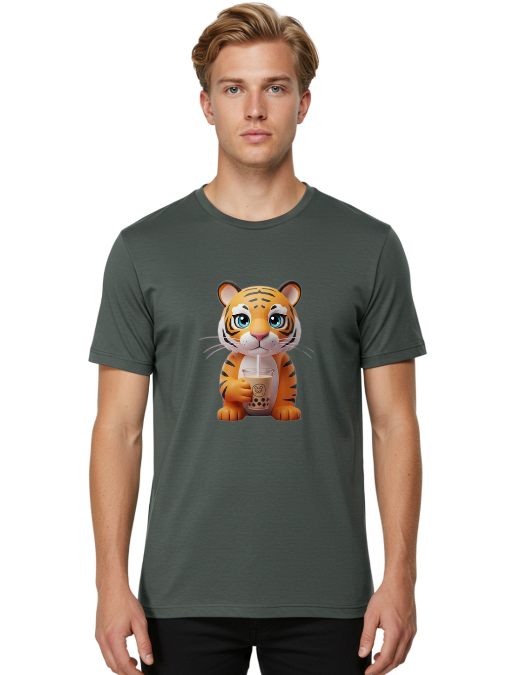 Tiger-Drinking-Boba-2 Men'S Graphic Tee, 100% Cotton, Comfortable Casual Summer Wear, Machine Washable, Vintage Camera, Old Camera, Antique Camera, Black Camera, Classic Photography, Photography Equipment, Nostalgic Device, Film Camera, Ban764