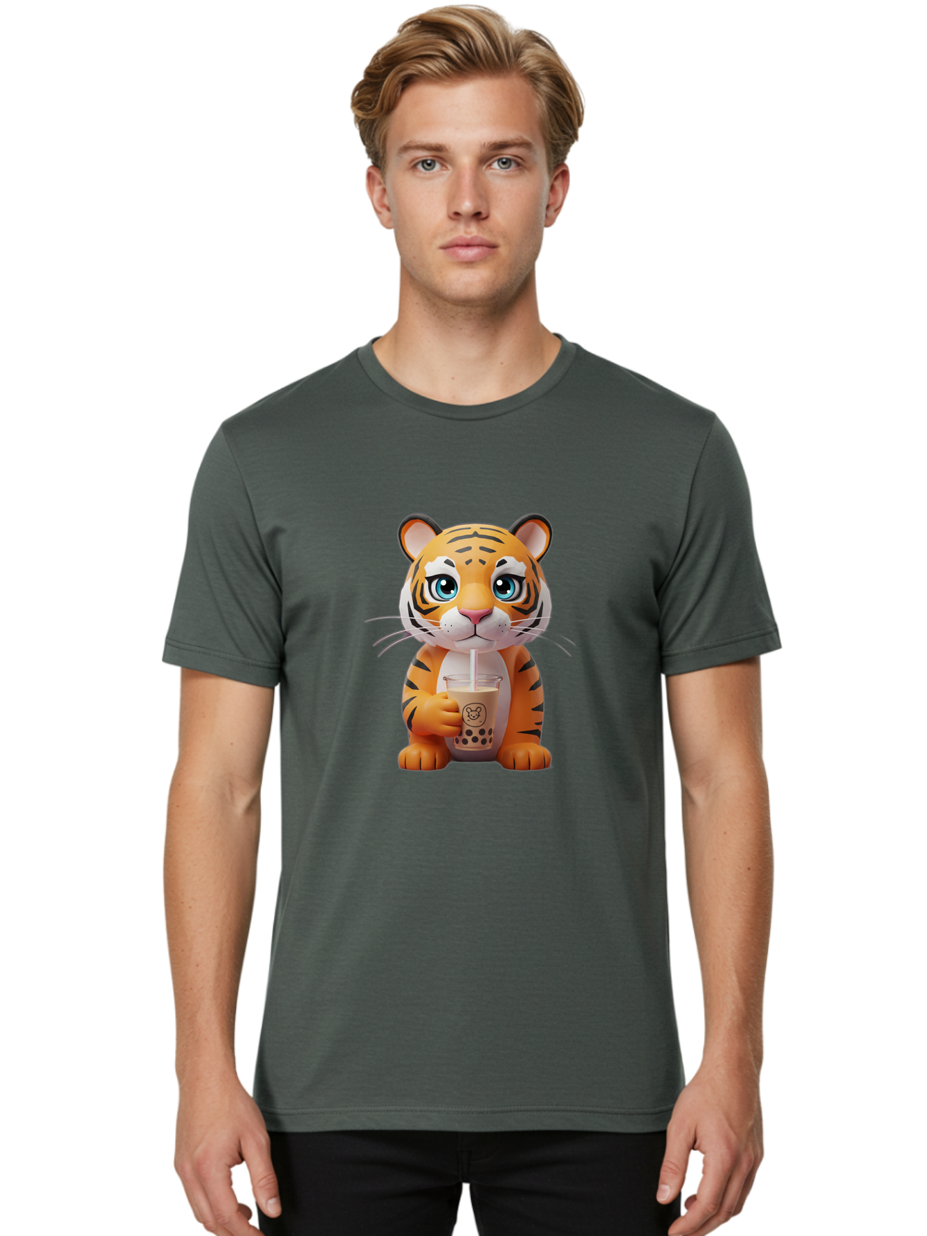 Tiger-Drinking-Boba-2 Men'S Graphic Tee, 100% Cotton, Comfortable Casual Summer Wear, Machine Washable, Vintage Camera, Old Camera, Antique Camera, Black Camera, Classic Photography, Photography Equipment, Nostalgic Device, Film Camera, Ban764