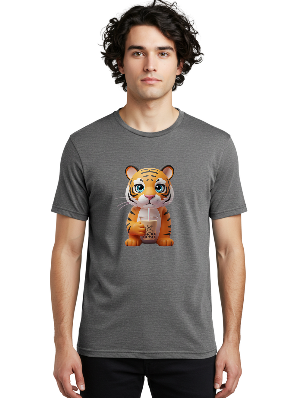 Tiger-Drinking-Boba-2 Men'S Graphic Tee, 100% Cotton, Comfortable Casual Summer Wear, Machine Washable, Vintage Camera, Old Camera, Antique Camera, Black Camera, Classic Photography, Photography Equipment, Nostalgic Device, Film Camera, Ban764