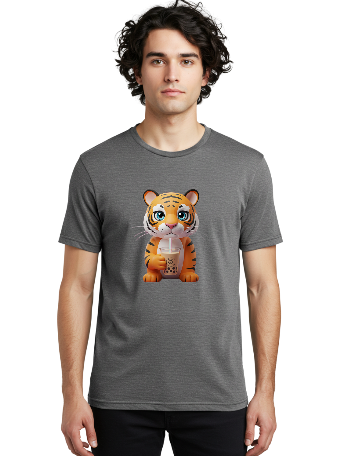 Tiger-Drinking-Boba-2 Men'S Graphic Tee, 100% Cotton, Comfortable Casual Summer Wear, Machine Washable, Vintage Camera, Old Camera, Antique Camera, Black Camera, Classic Photography, Photography Equipment, Nostalgic Device, Film Camera, Ban764