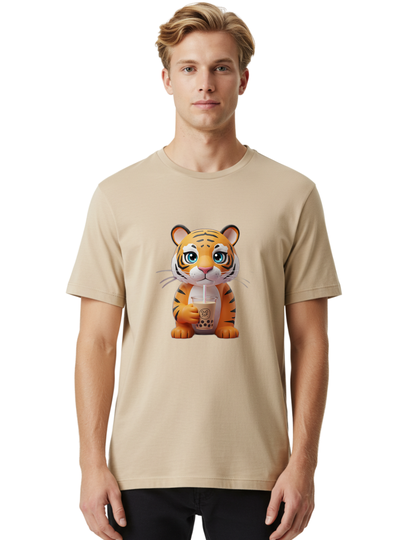 Tiger-Drinking-Boba-2 Men'S Graphic Tee, 100% Cotton, Comfortable Casual Summer Wear, Machine Washable, Vintage Camera, Old Camera, Antique Camera, Black Camera, Classic Photography, Photography Equipment, Nostalgic Device, Film Camera, Ban764