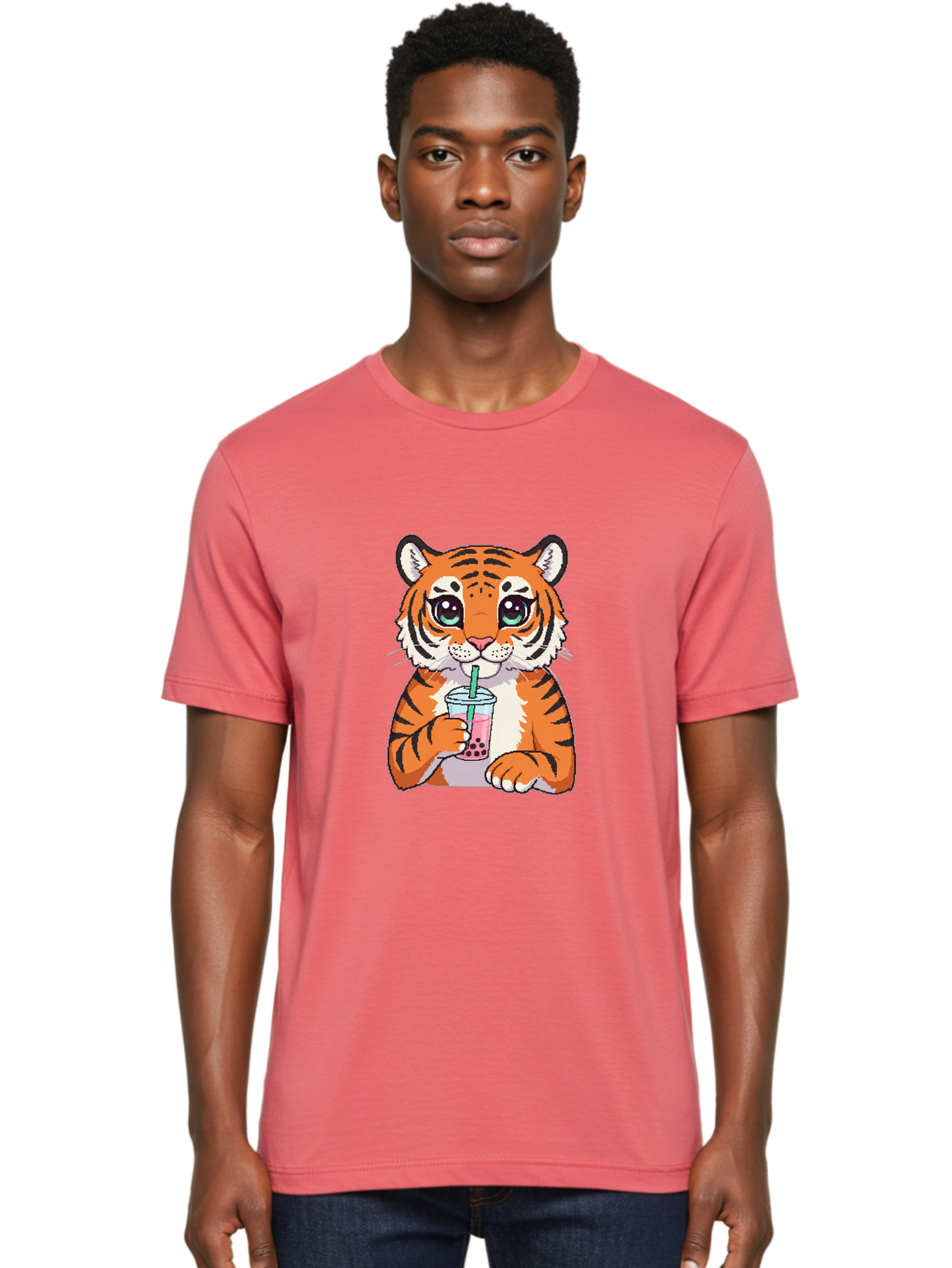 Tiger-Drinking-Bubble-Tea-1 Men'S Graphic Tee, 100% Cotton, Comfortable Casual Summer Wear, Machine Washable, Vintage Camera, Old Camera, Antique Camera, Black Camera, Classic Photography, Photography Equipment, Nostalgic Device, Film Camera, Ban767