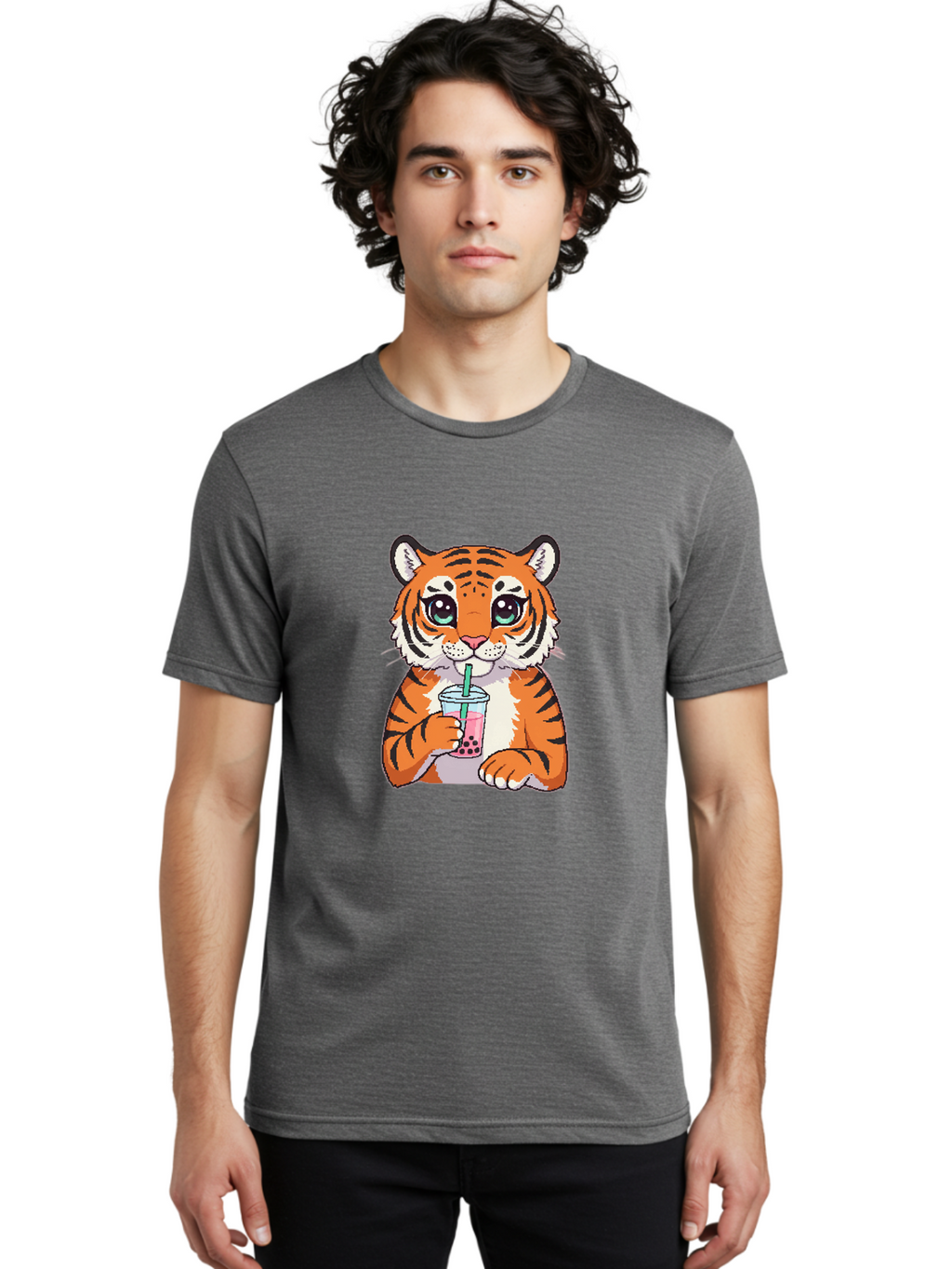 Tiger-Drinking-Bubble-Tea-1 Men'S Graphic Tee, 100% Cotton, Comfortable Casual Summer Wear, Machine Washable, Vintage Camera, Old Camera, Antique Camera, Black Camera, Classic Photography, Photography Equipment, Nostalgic Device, Film Camera, Ban767