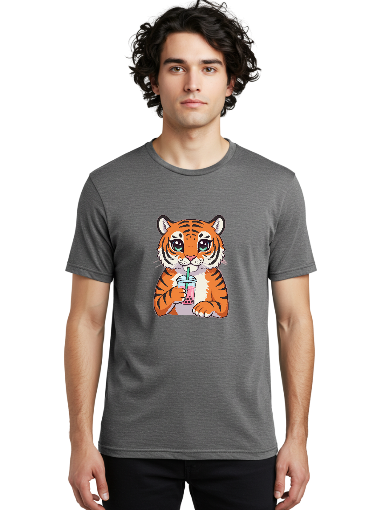 Tiger-Drinking-Bubble-Tea-1 Men'S Graphic Tee, 100% Cotton, Comfortable Casual Summer Wear, Machine Washable, Vintage Camera, Old Camera, Antique Camera, Black Camera, Classic Photography, Photography Equipment, Nostalgic Device, Film Camera, Ban767