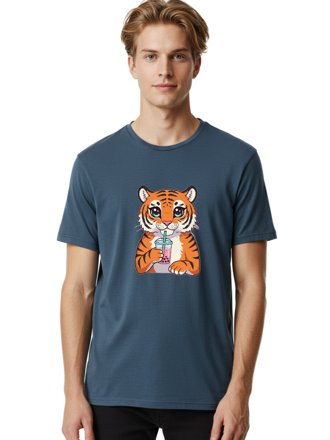 Tiger-Drinking-Bubble-Tea-1 Men'S Graphic Tee, 100% Cotton, Comfortable Casual Summer Wear, Machine Washable, Vintage Camera, Old Camera, Antique Camera, Black Camera, Classic Photography, Photography Equipment, Nostalgic Device, Film Camera, Ban767