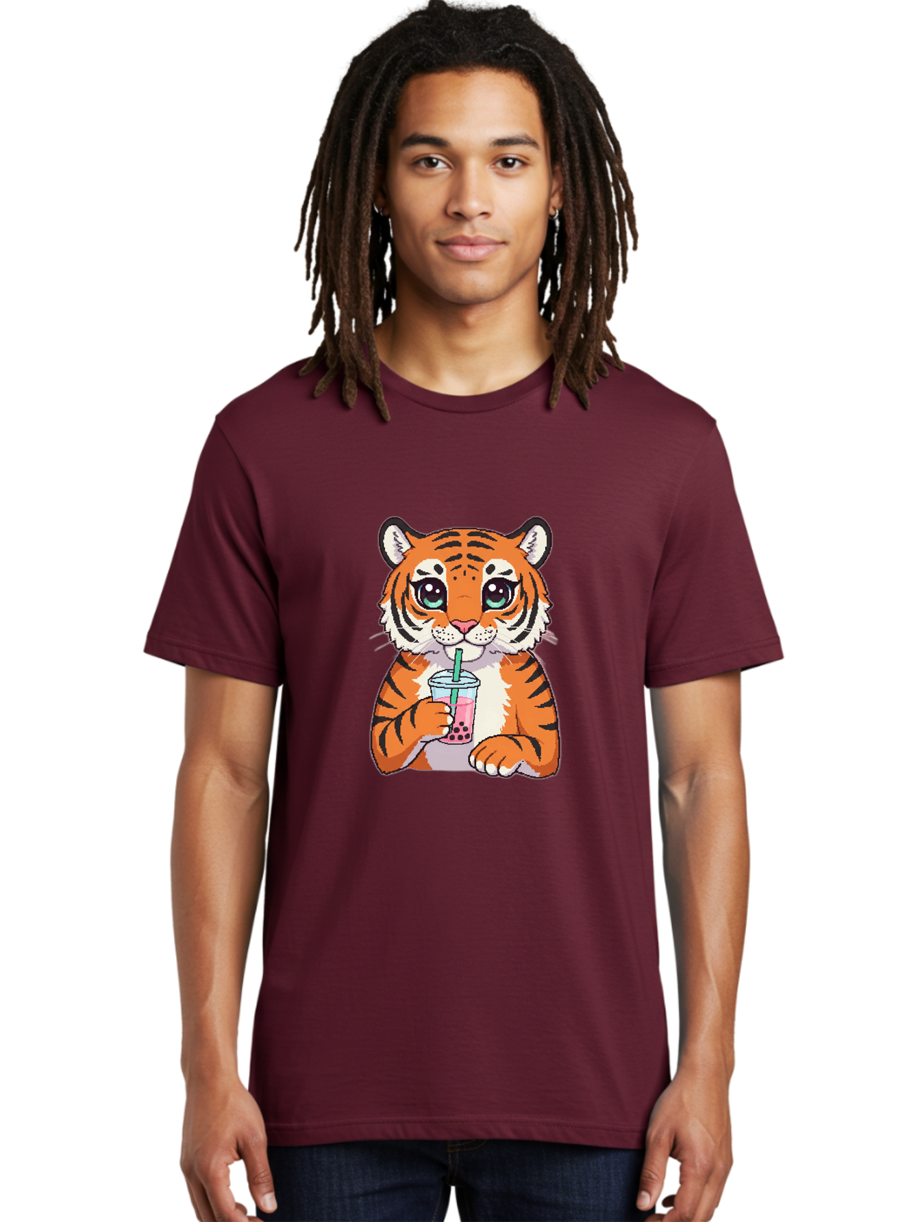 Tiger-Drinking-Bubble-Tea-1 Men'S Graphic Tee, 100% Cotton, Comfortable Casual Summer Wear, Machine Washable, Vintage Camera, Old Camera, Antique Camera, Black Camera, Classic Photography, Photography Equipment, Nostalgic Device, Film Camera, Ban767