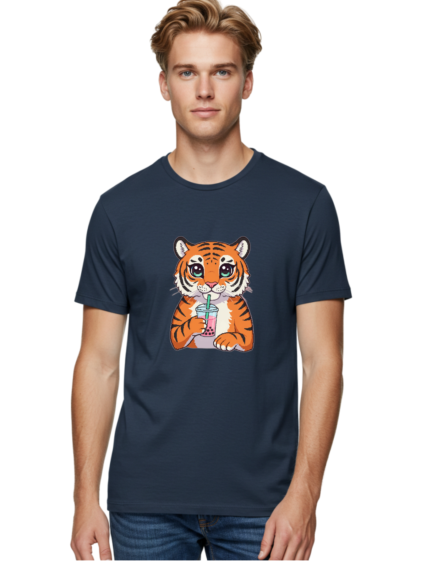 Tiger-Drinking-Bubble-Tea-1 Men'S Graphic Tee, 100% Cotton, Comfortable Casual Summer Wear, Machine Washable, Vintage Camera, Old Camera, Antique Camera, Black Camera, Classic Photography, Photography Equipment, Nostalgic Device, Film Camera, Ban767