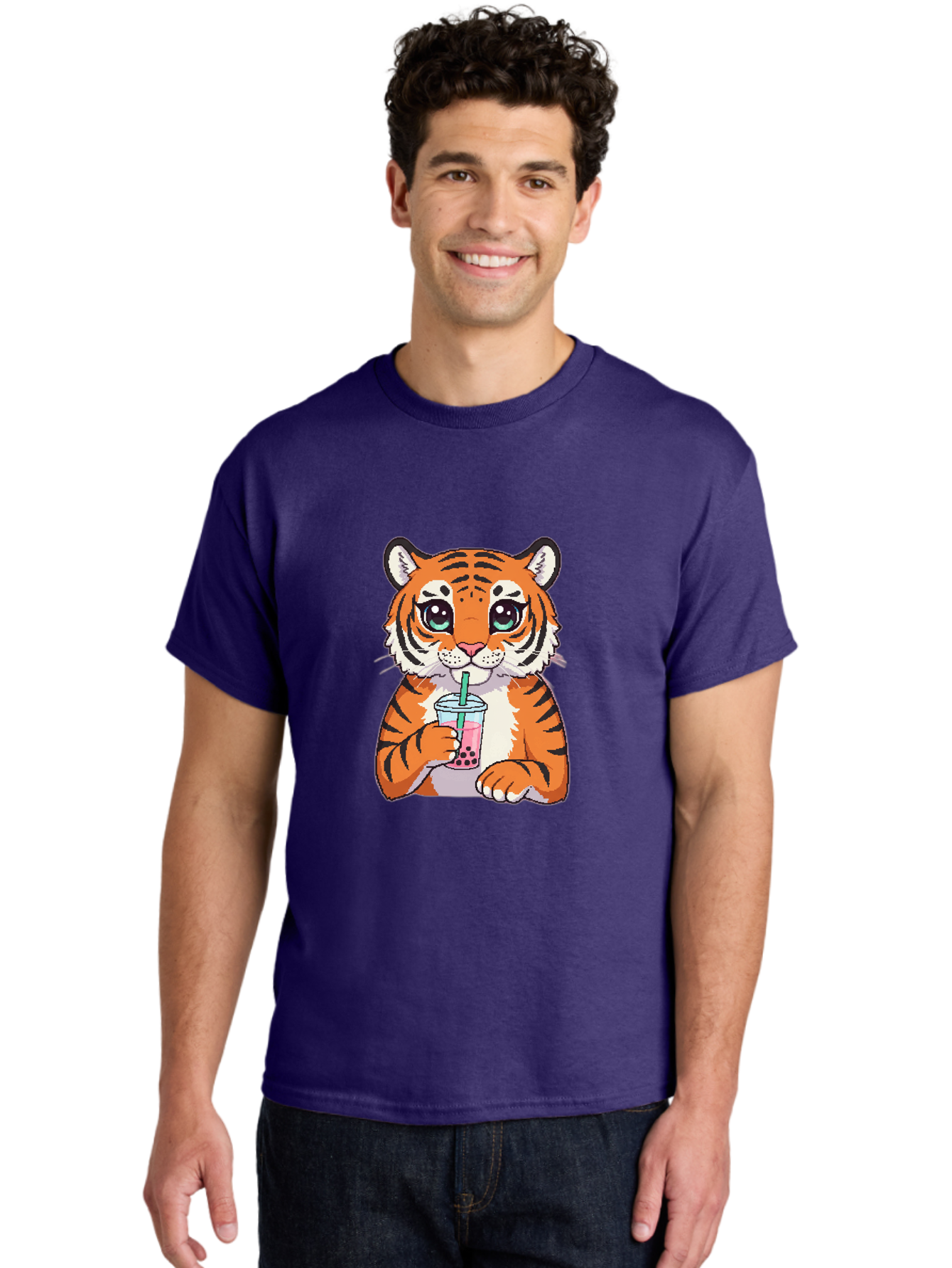 Tiger-Drinking-Bubble-Tea-1 Men'S Graphic Tee, 100% Cotton, Comfortable Casual Summer Wear, Machine Washable, Vintage Camera, Old Camera, Antique Camera, Black Camera, Classic Photography, Photography Equipment, Nostalgic Device, Film Camera, Ban767