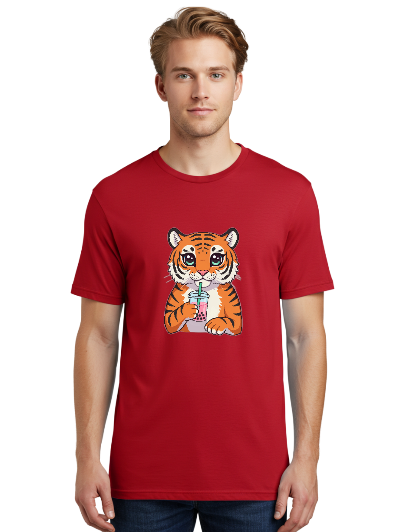 Tiger-Drinking-Bubble-Tea-1 Men'S Graphic Tee, 100% Cotton, Comfortable Casual Summer Wear, Machine Washable, Vintage Camera, Old Camera, Antique Camera, Black Camera, Classic Photography, Photography Equipment, Nostalgic Device, Film Camera, Ban767