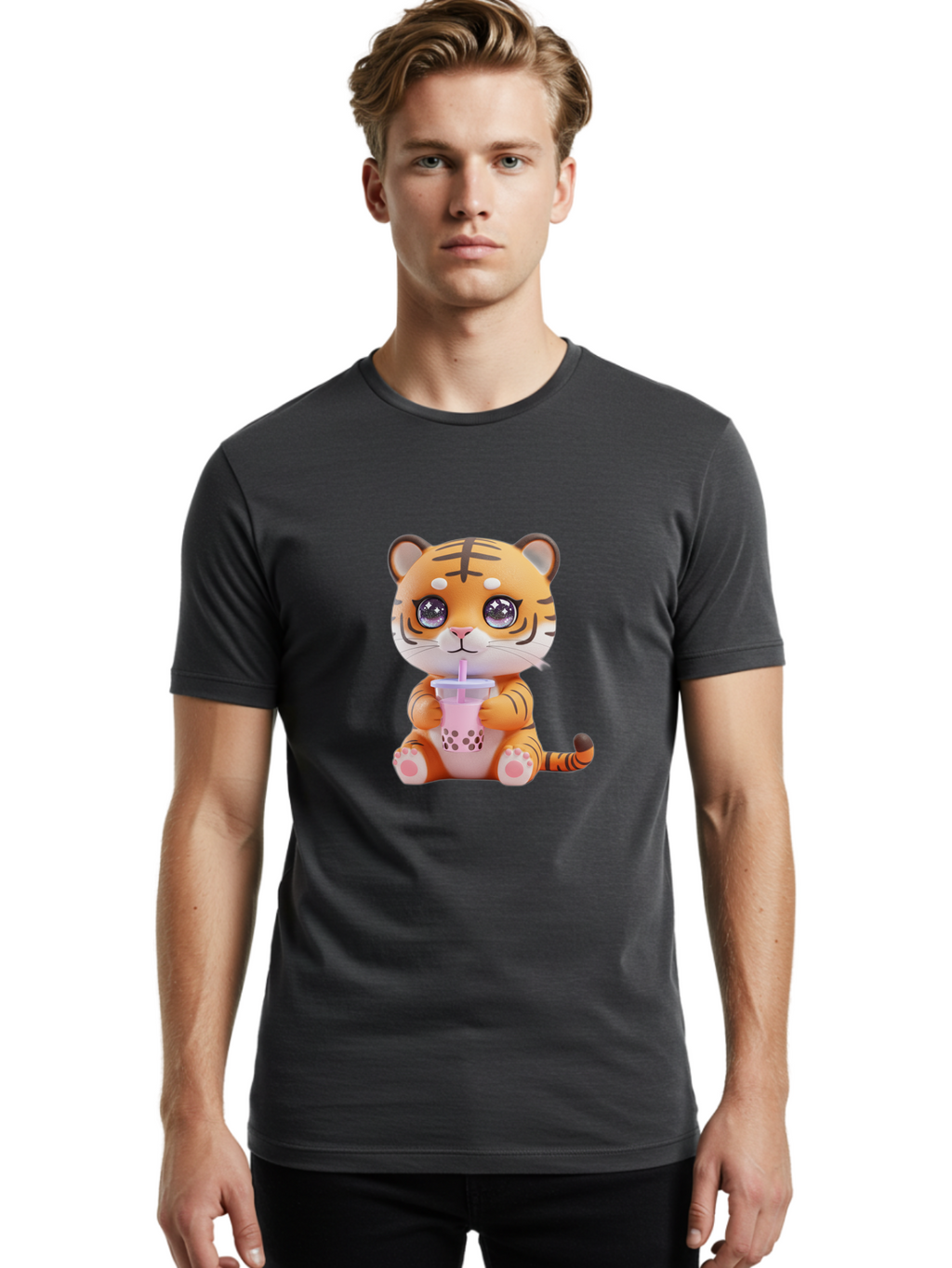 Tiger-Drinking-Bubble-Tea-2 Men'S Graphic Tee, 100% Cotton, Comfortable Casual Summer Wear, Machine Washable, Vintage Camera, Old Camera, Antique Camera, Black Camera, Classic Photography, Photography Equipment, Nostalgic Device, Film Camera, Ban768