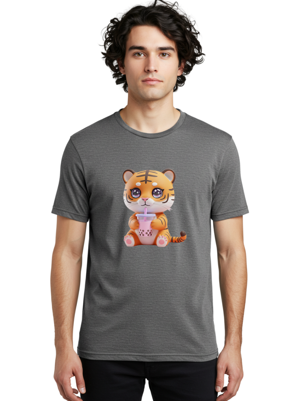 Tiger-Drinking-Bubble-Tea-2 Men'S Graphic Tee, 100% Cotton, Comfortable Casual Summer Wear, Machine Washable, Vintage Camera, Old Camera, Antique Camera, Black Camera, Classic Photography, Photography Equipment, Nostalgic Device, Film Camera, Ban768