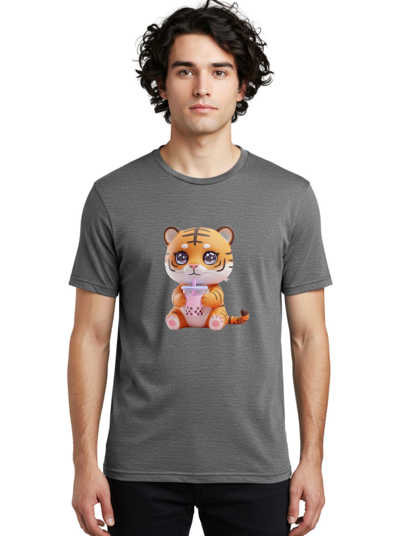 Tiger-Drinking-Bubble-Tea-2 Men'S Graphic Tee, 100% Cotton, Comfortable Casual Summer Wear, Machine Washable, Vintage Camera, Old Camera, Antique Camera, Black Camera, Classic Photography, Photography Equipment, Nostalgic Device, Film Camera, Ban768