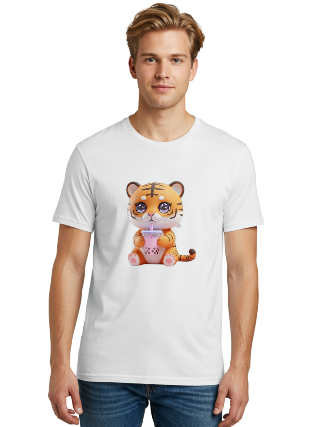 Tiger-Drinking-Bubble-Tea-2 Men'S Graphic Tee, 100% Cotton, Comfortable Casual Summer Wear, Machine Washable, Vintage Camera, Old Camera, Antique Camera, Black Camera, Classic Photography, Photography Equipment, Nostalgic Device, Film Camera, Ban768