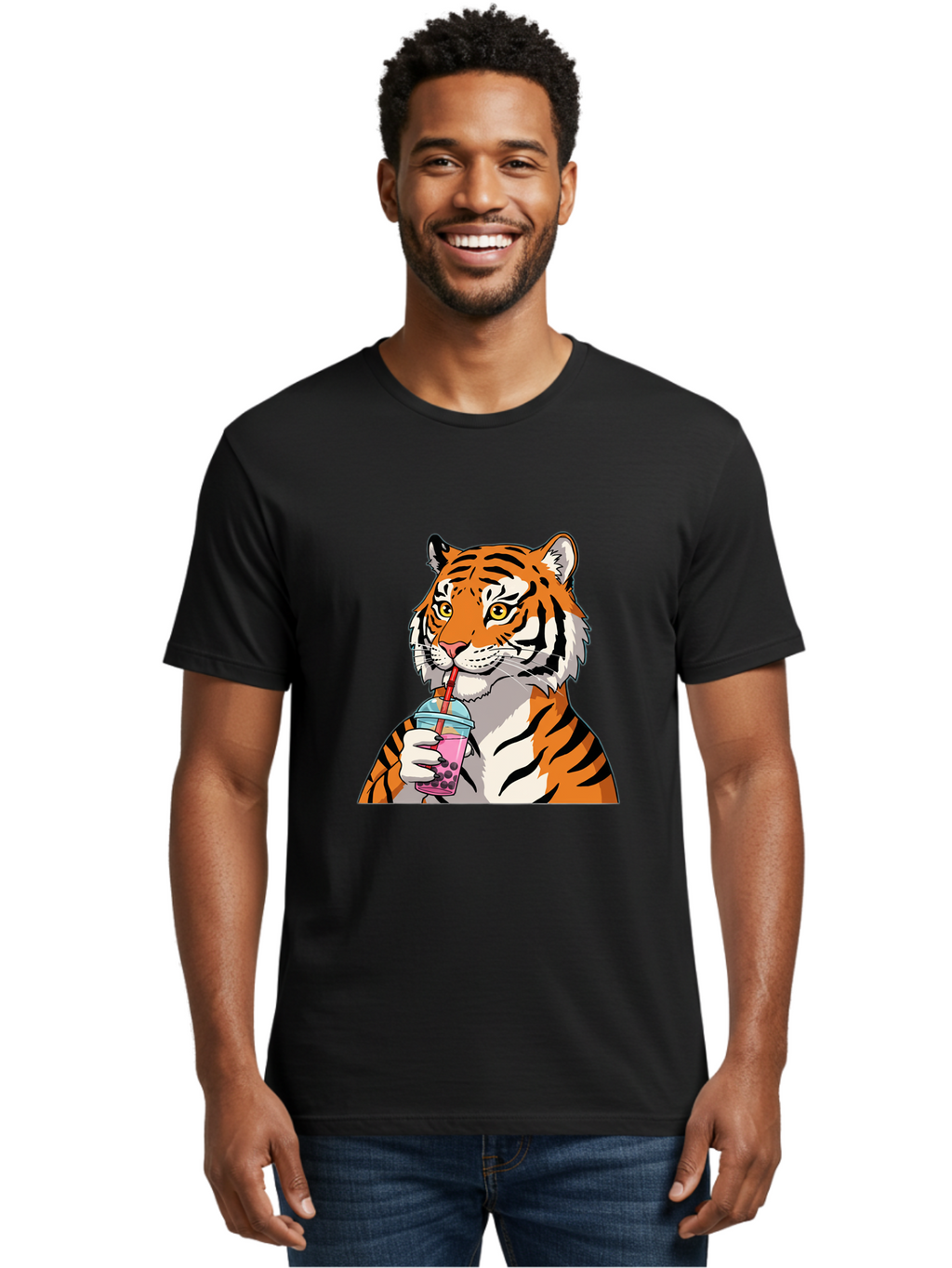 Tiger-Drinking-Bubble-Tea Men'S Graphic Tee, 100% Cotton, Comfortable Casual Summer Wear, Machine Washable, Vintage Camera, Old Camera, Antique Camera, Black Camera, Classic Photography, Photography Equipment, Nostalgic Device, Film Camera, Ban769