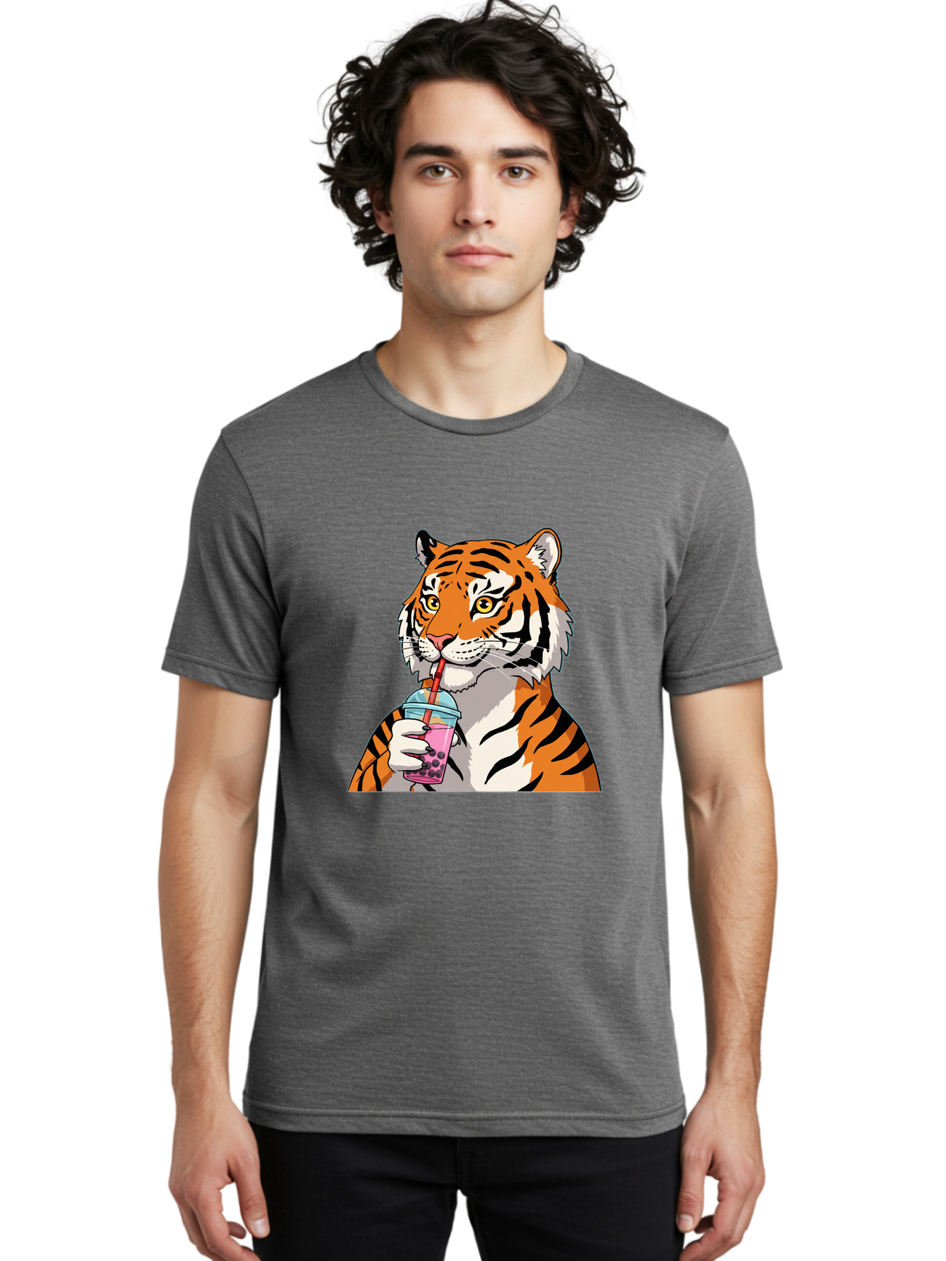 Tiger-Drinking-Bubble-Tea Men'S Graphic Tee, 100% Cotton, Comfortable Casual Summer Wear, Machine Washable, Vintage Camera, Old Camera, Antique Camera, Black Camera, Classic Photography, Photography Equipment, Nostalgic Device, Film Camera, Ban769