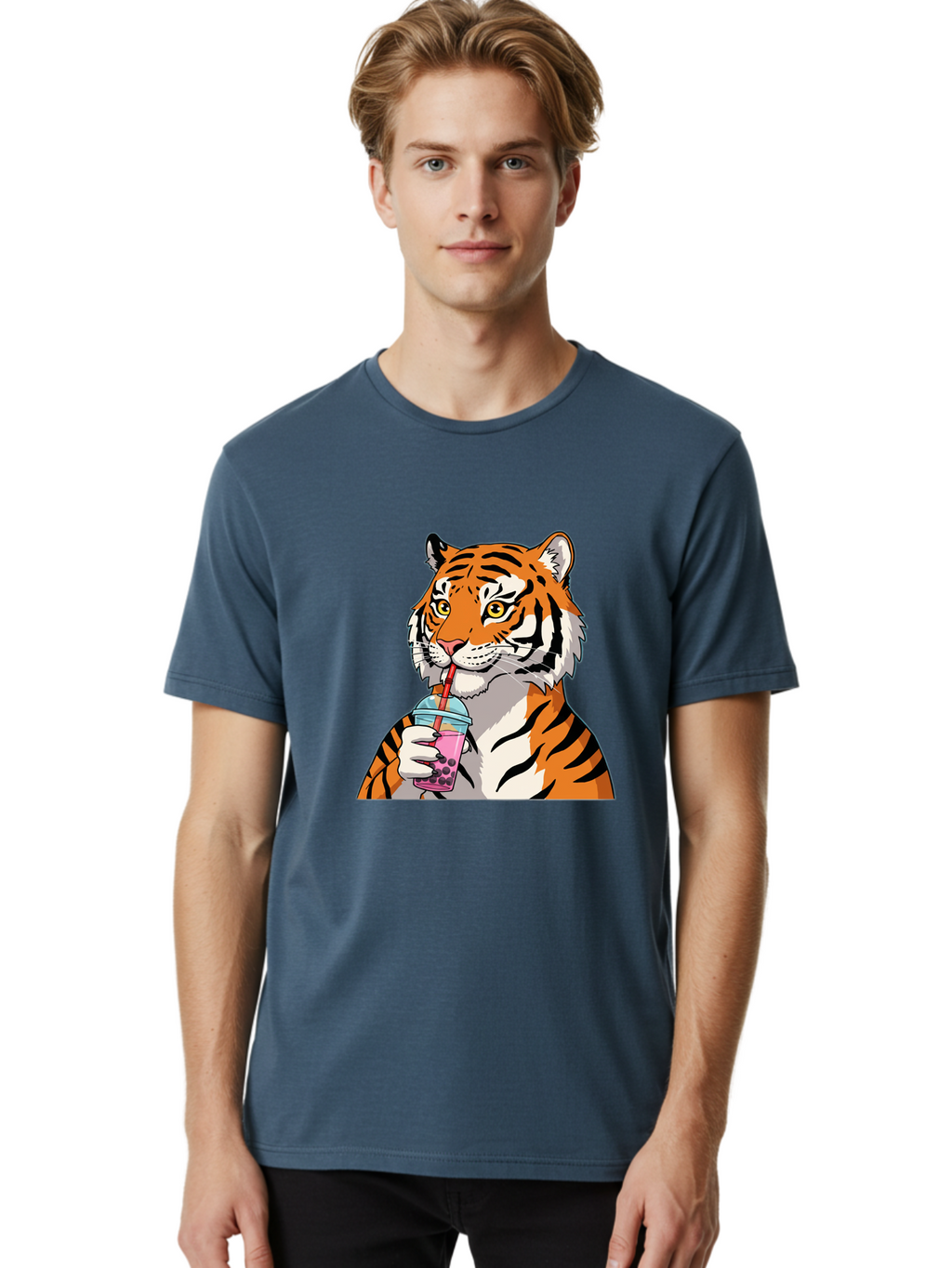 Tiger-Drinking-Bubble-Tea Men'S Graphic Tee, 100% Cotton, Comfortable Casual Summer Wear, Machine Washable, Vintage Camera, Old Camera, Antique Camera, Black Camera, Classic Photography, Photography Equipment, Nostalgic Device, Film Camera, Ban769