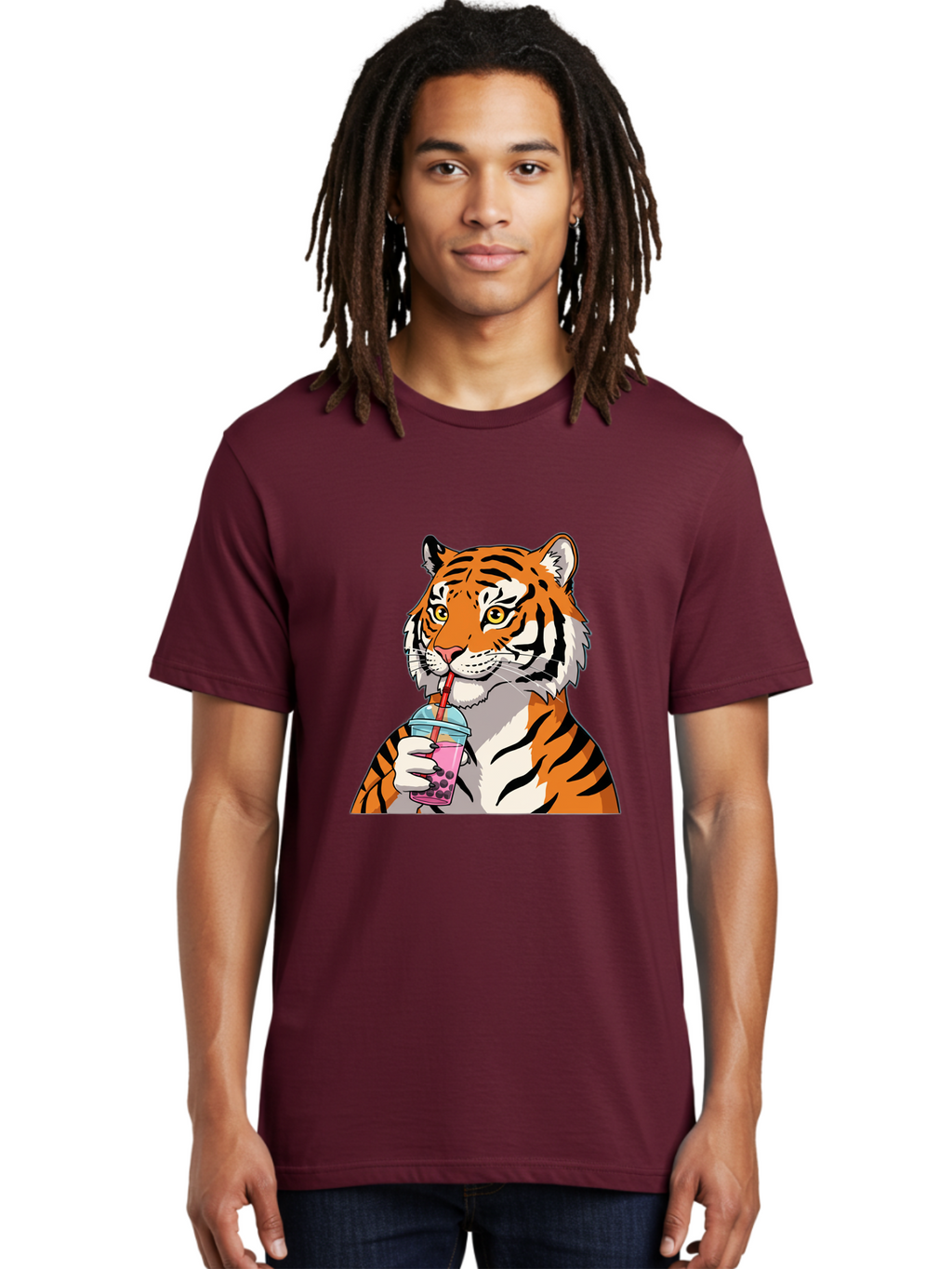 Tiger-Drinking-Bubble-Tea Men'S Graphic Tee, 100% Cotton, Comfortable Casual Summer Wear, Machine Washable, Vintage Camera, Old Camera, Antique Camera, Black Camera, Classic Photography, Photography Equipment, Nostalgic Device, Film Camera, Ban769
