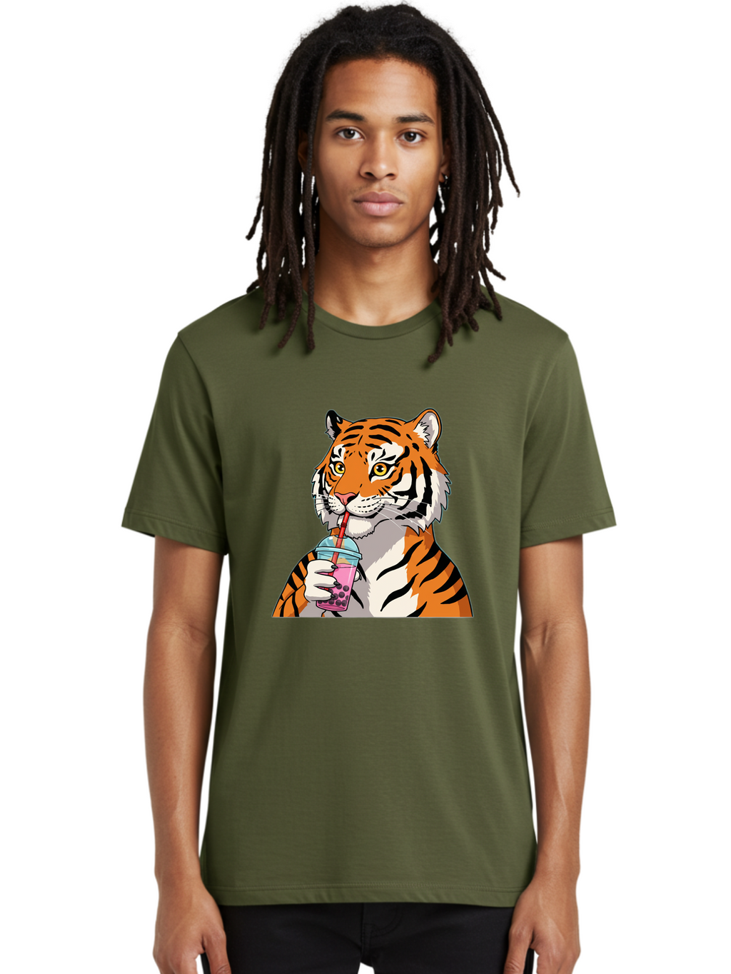 Tiger-Drinking-Bubble-Tea Men'S Graphic Tee, 100% Cotton, Comfortable Casual Summer Wear, Machine Washable, Vintage Camera, Old Camera, Antique Camera, Black Camera, Classic Photography, Photography Equipment, Nostalgic Device, Film Camera, Ban769