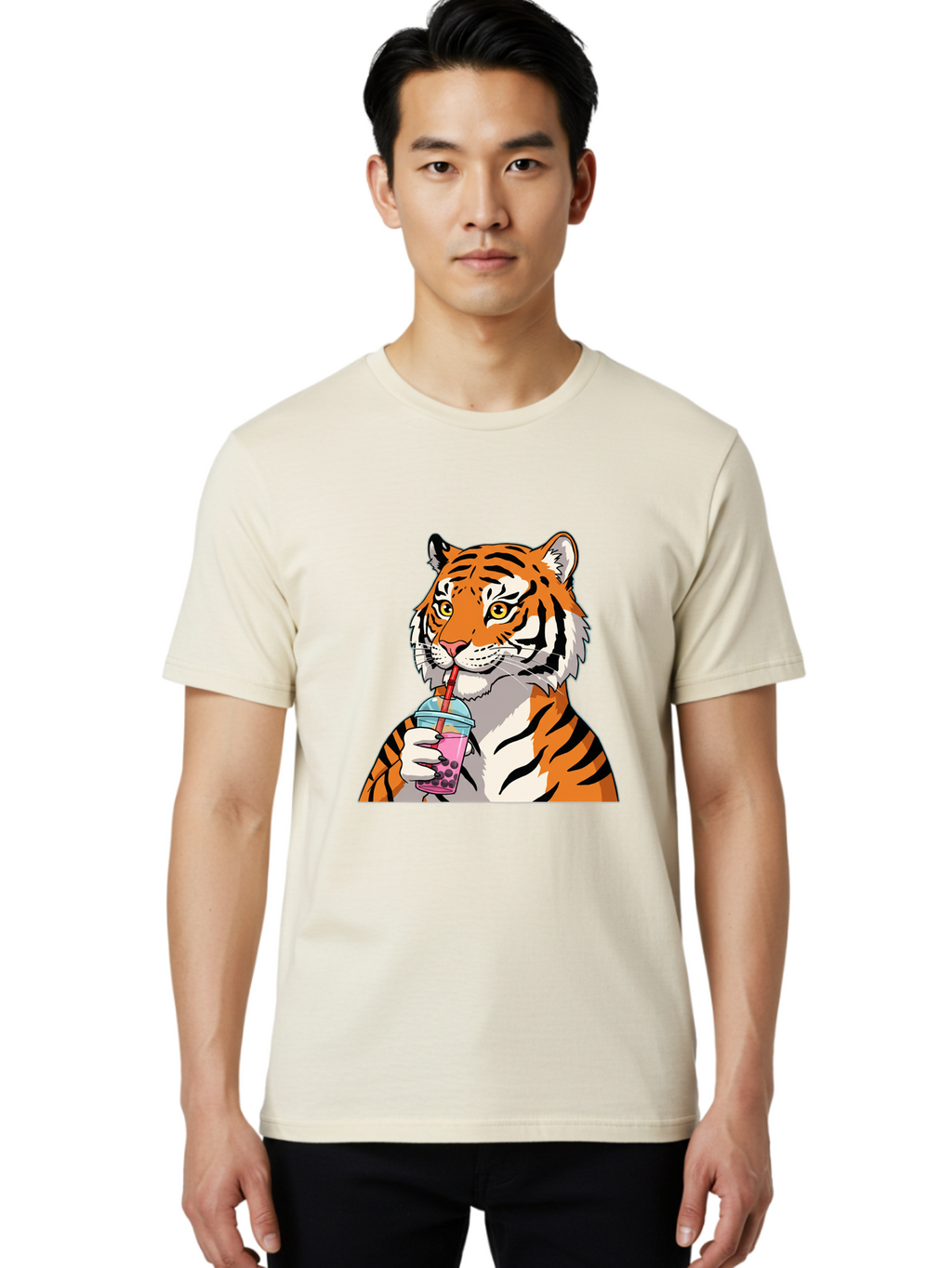 Tiger-Drinking-Bubble-Tea Men'S Graphic Tee, 100% Cotton, Comfortable Casual Summer Wear, Machine Washable, Vintage Camera, Old Camera, Antique Camera, Black Camera, Classic Photography, Photography Equipment, Nostalgic Device, Film Camera, Ban769
