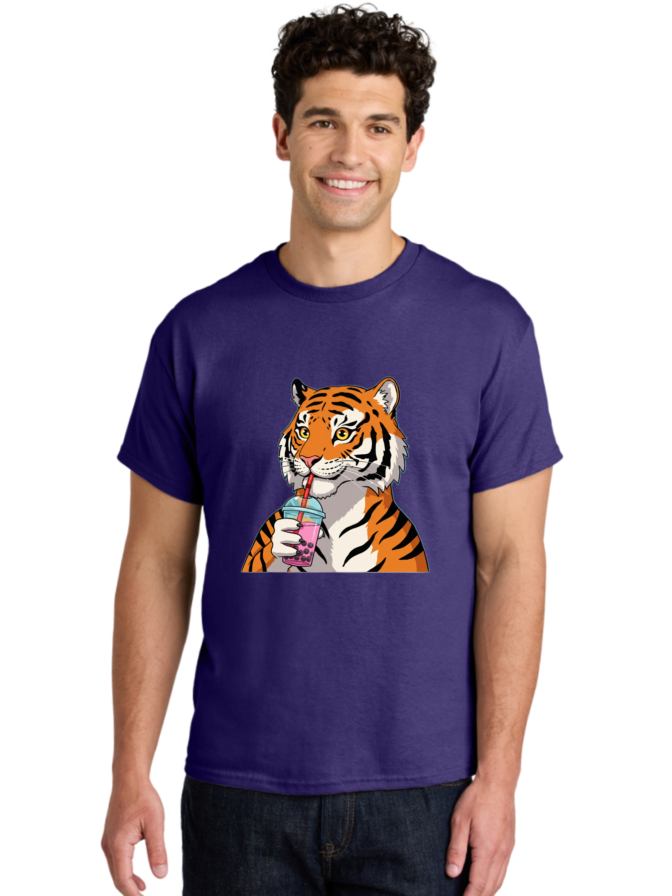 Tiger-Drinking-Bubble-Tea Men'S Graphic Tee, 100% Cotton, Comfortable Casual Summer Wear, Machine Washable, Vintage Camera, Old Camera, Antique Camera, Black Camera, Classic Photography, Photography Equipment, Nostalgic Device, Film Camera, Ban769