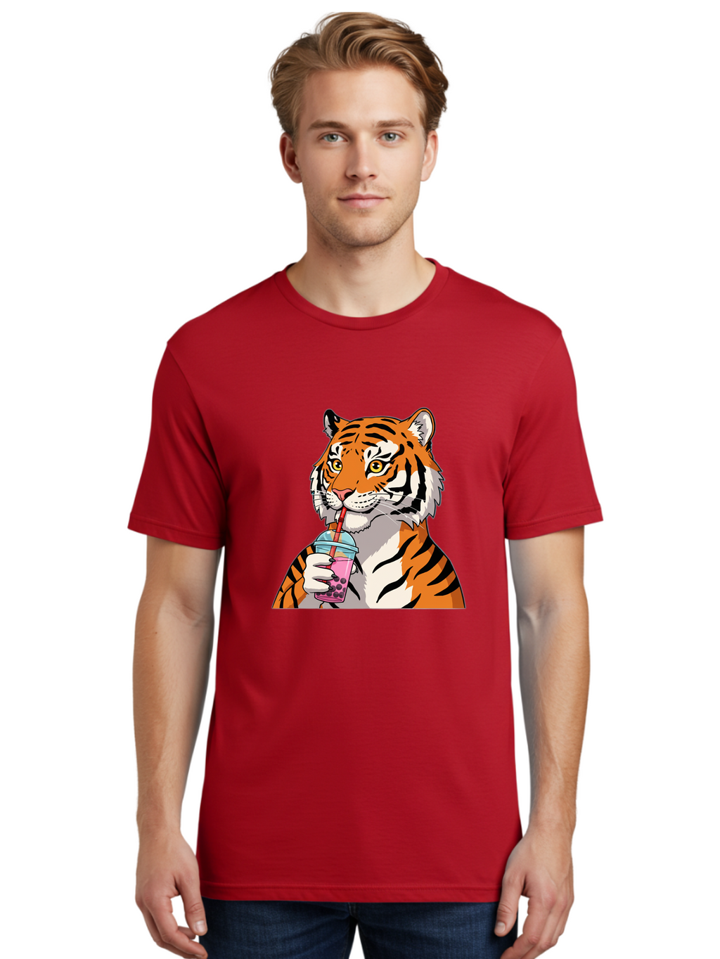 Tiger-Drinking-Bubble-Tea Men'S Graphic Tee, 100% Cotton, Comfortable Casual Summer Wear, Machine Washable, Vintage Camera, Old Camera, Antique Camera, Black Camera, Classic Photography, Photography Equipment, Nostalgic Device, Film Camera, Ban769